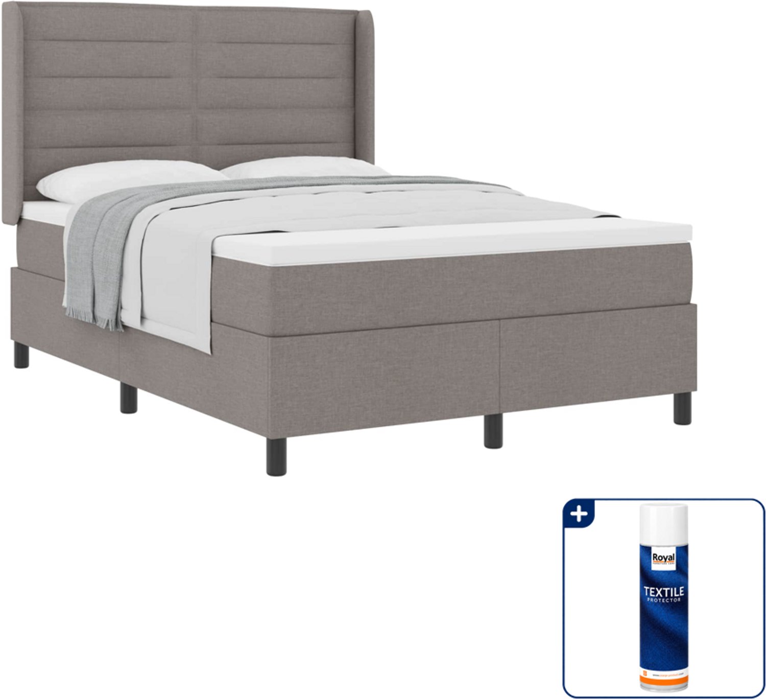 vidaXL Boxspringbed Small double - 140 x 200 cm - taupe - Inclusief textielbeschermer 500 ml