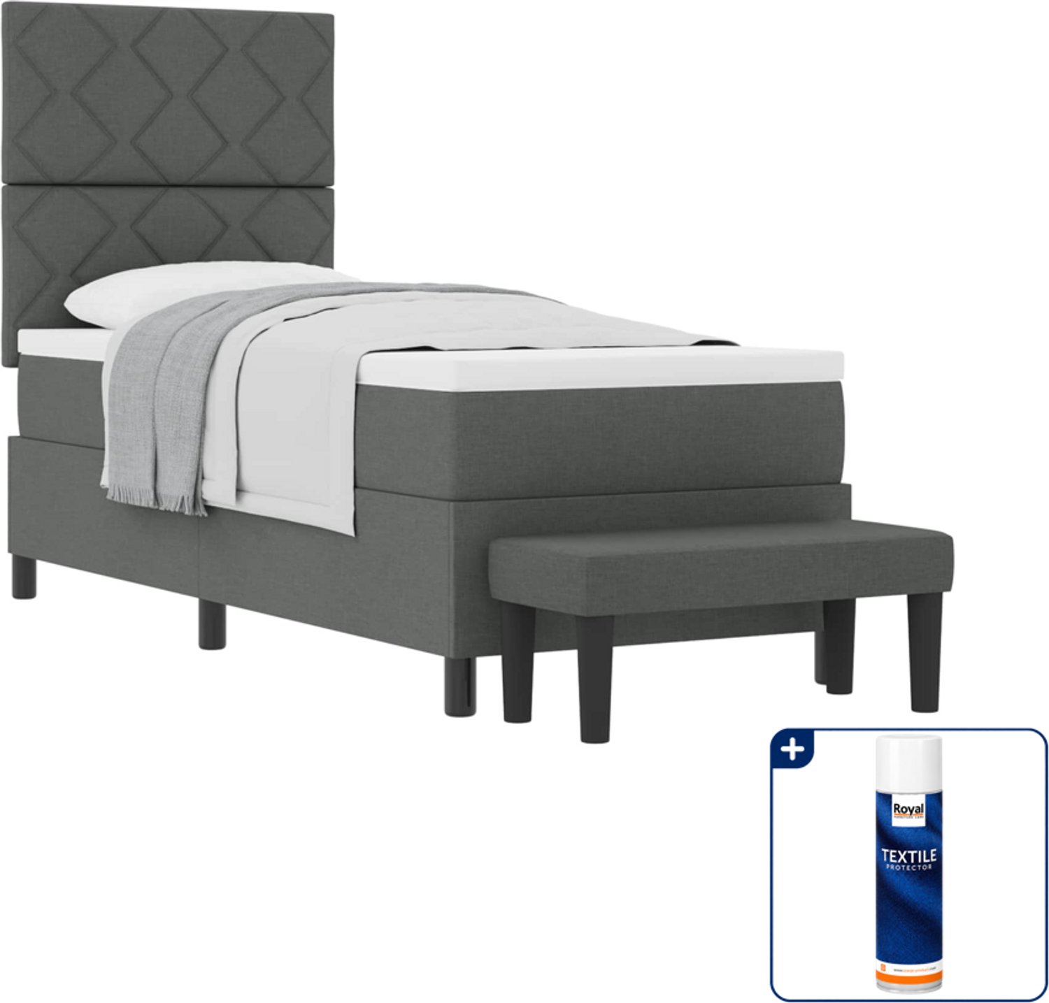 vidaXL boxspringbed - 80 x 200 cm - stof - donkergrijs - Inclusief textielbeschermer 500 ml Blauw