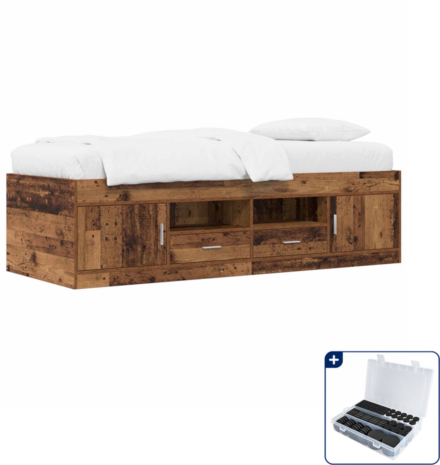 vidaXL bedframe - 80 x 200 cm - bewerkt hout - oud hout - Inclusief antikrasvilt 177-delig Bruin