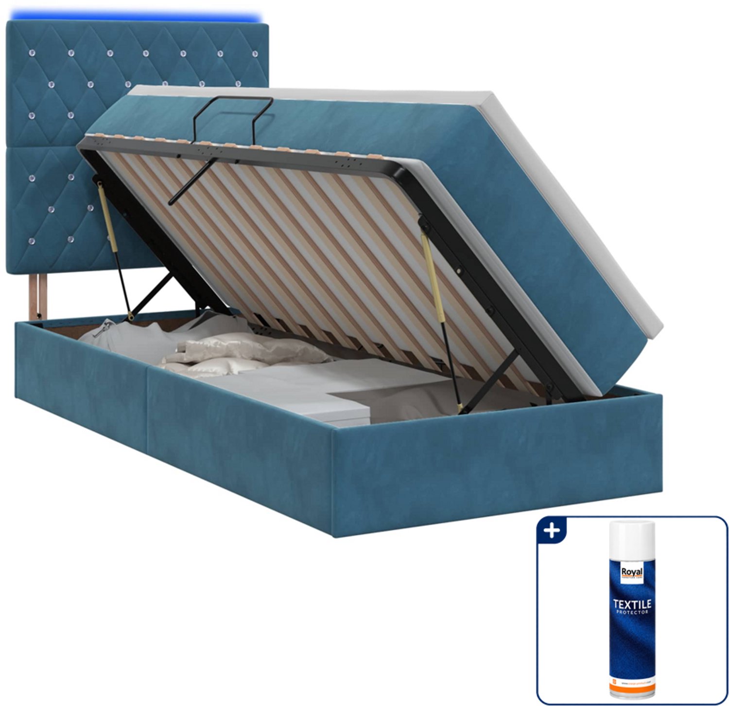 vidaXL opslagbed met matras - 100 x 200 cm - fluweel - donkerblauw - Inclusief textielbeschermer 500 ml