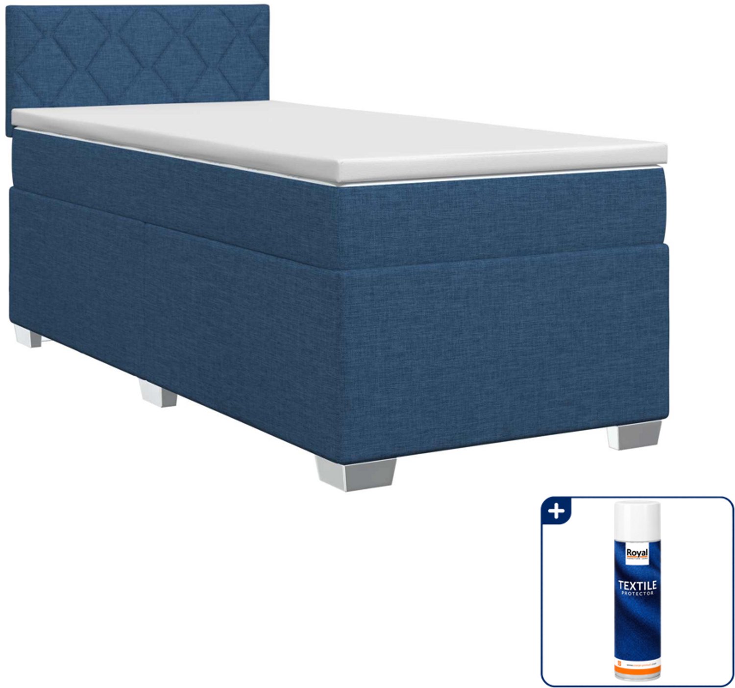 vidaXL boxspringbed - 100 x 200 cm - stof - blauw - Inclusief textielbeschermer 500 ml