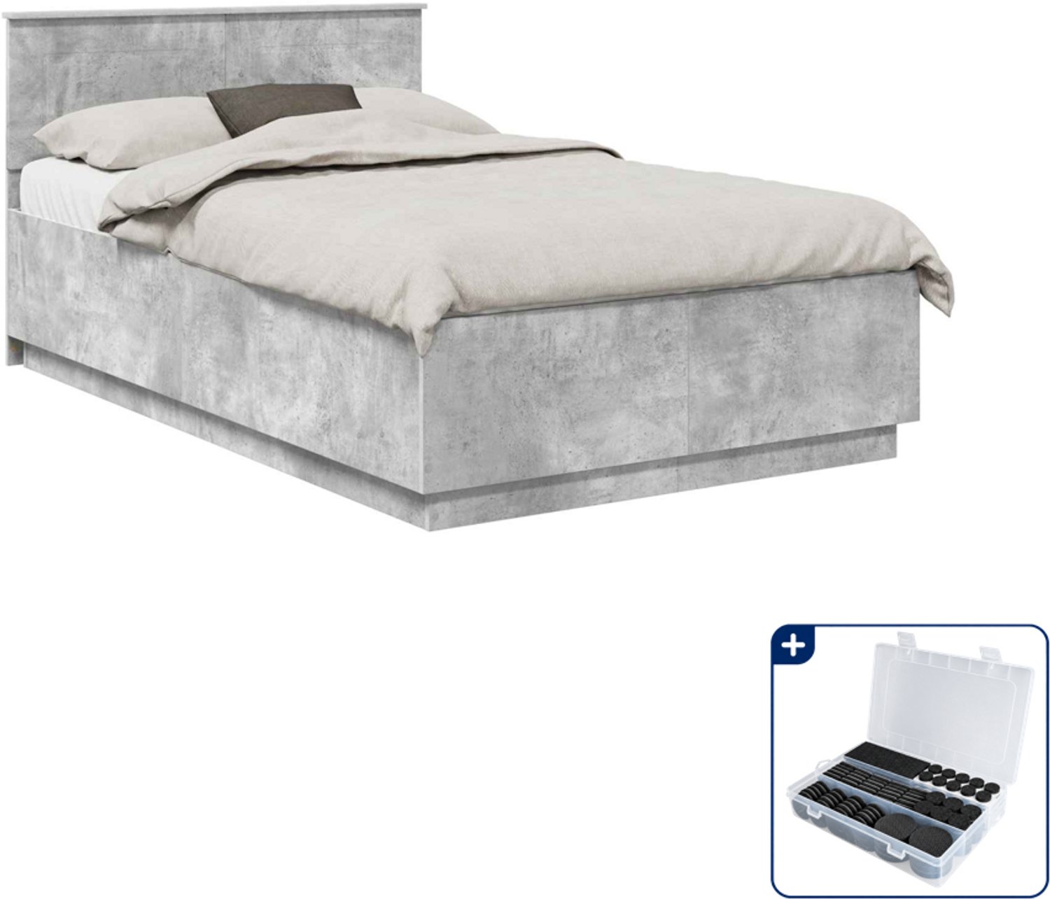 vidaXL bedframe - 120 x 200 cm - bewerkt hout - betongrijs - Inclusief antikrasvilt 177-delig
