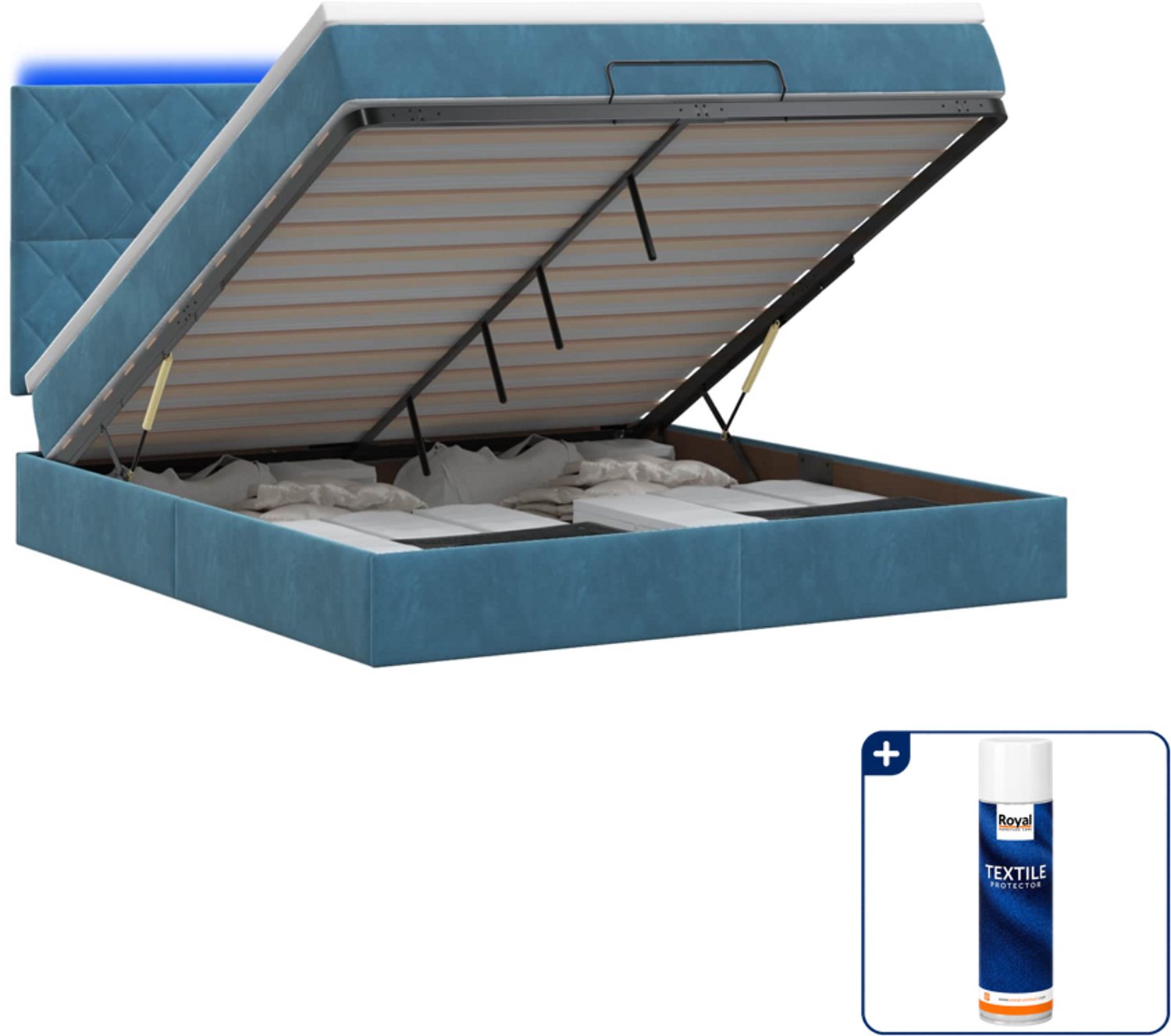 vidaXL Kingsize bed - 180 x 200 cm - fluweel - donkerblauw - met led - Inclusief textielbeschermer 500 ml