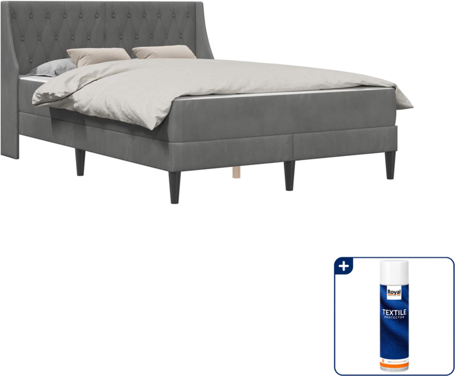 vidaXL bedframe met matras - Small double - 140 x 200 cm - donkergrijs - Inclusief textielbeschermer 500 ml