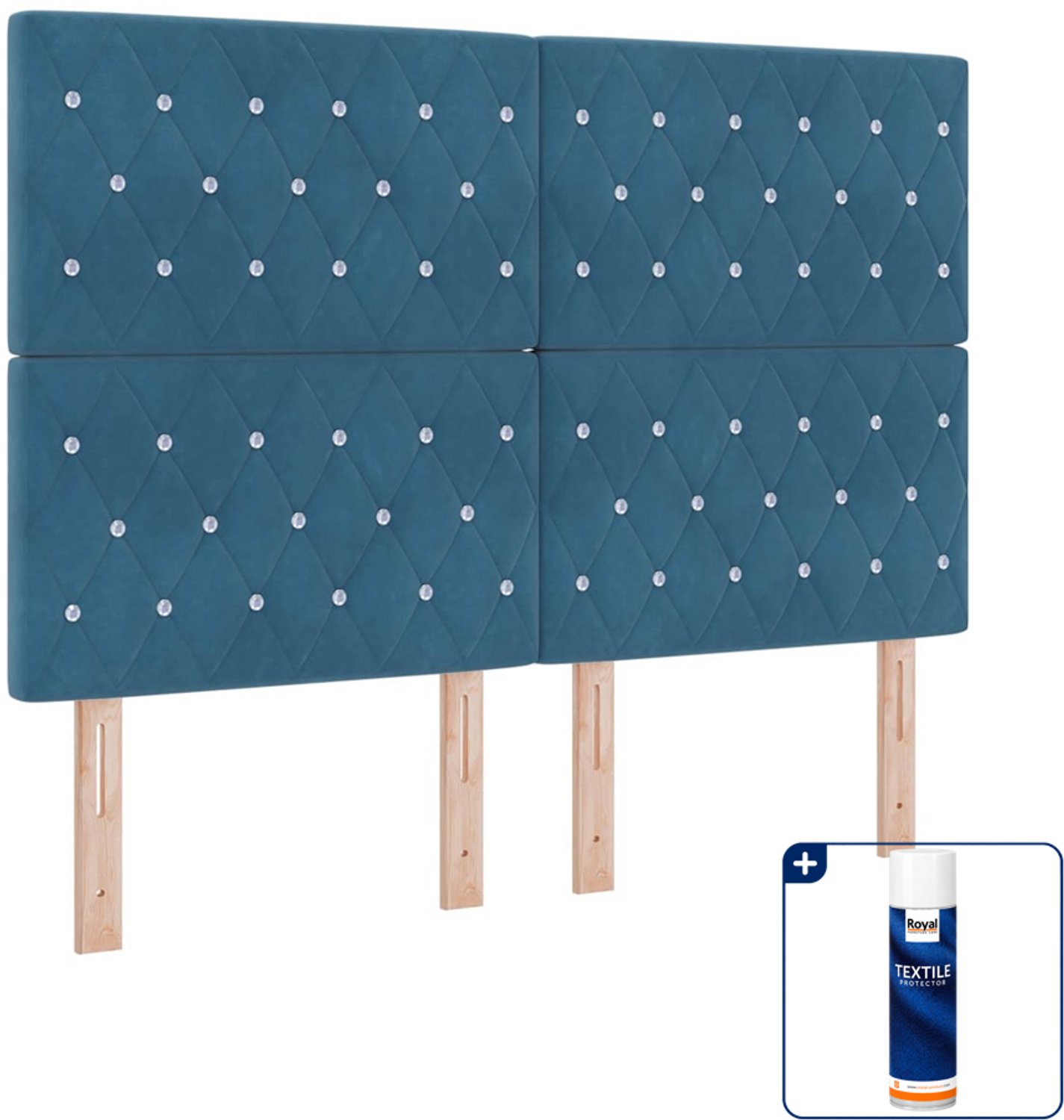 vidaXL Small double boxspringbed - 140 x 200 cm - donkerblauw - Inclusief textielbeschermer 500 ml
