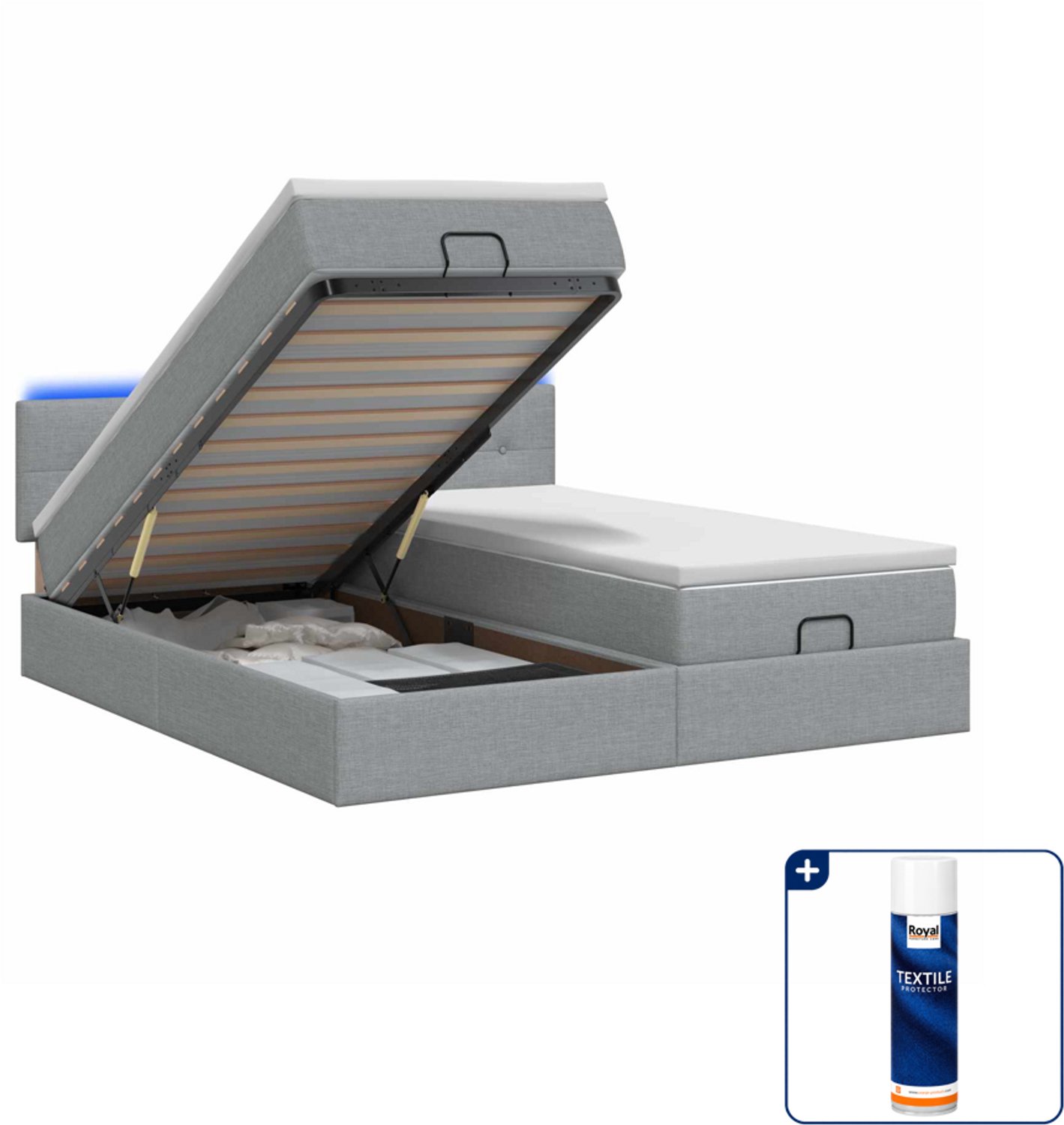 vidaXL Queensize bed met matras en LED - 160 x 200 cm - lichtgrijs - Inclusief textielbeschermer 500 ml