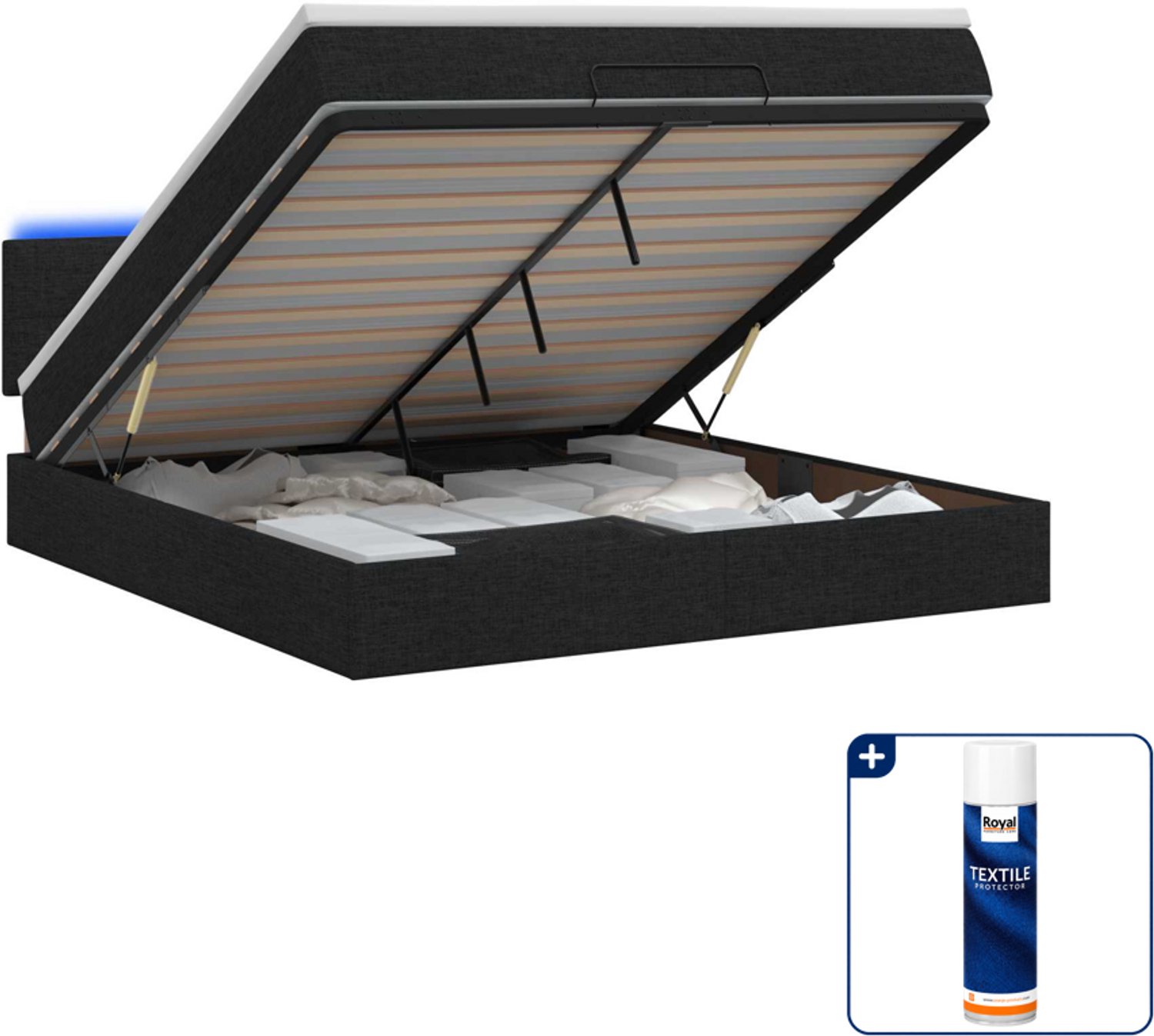 vidaXL ottoman bed - Small double - 140 x 200 cm - zwart - Inclusief textielbeschermer 500 ml