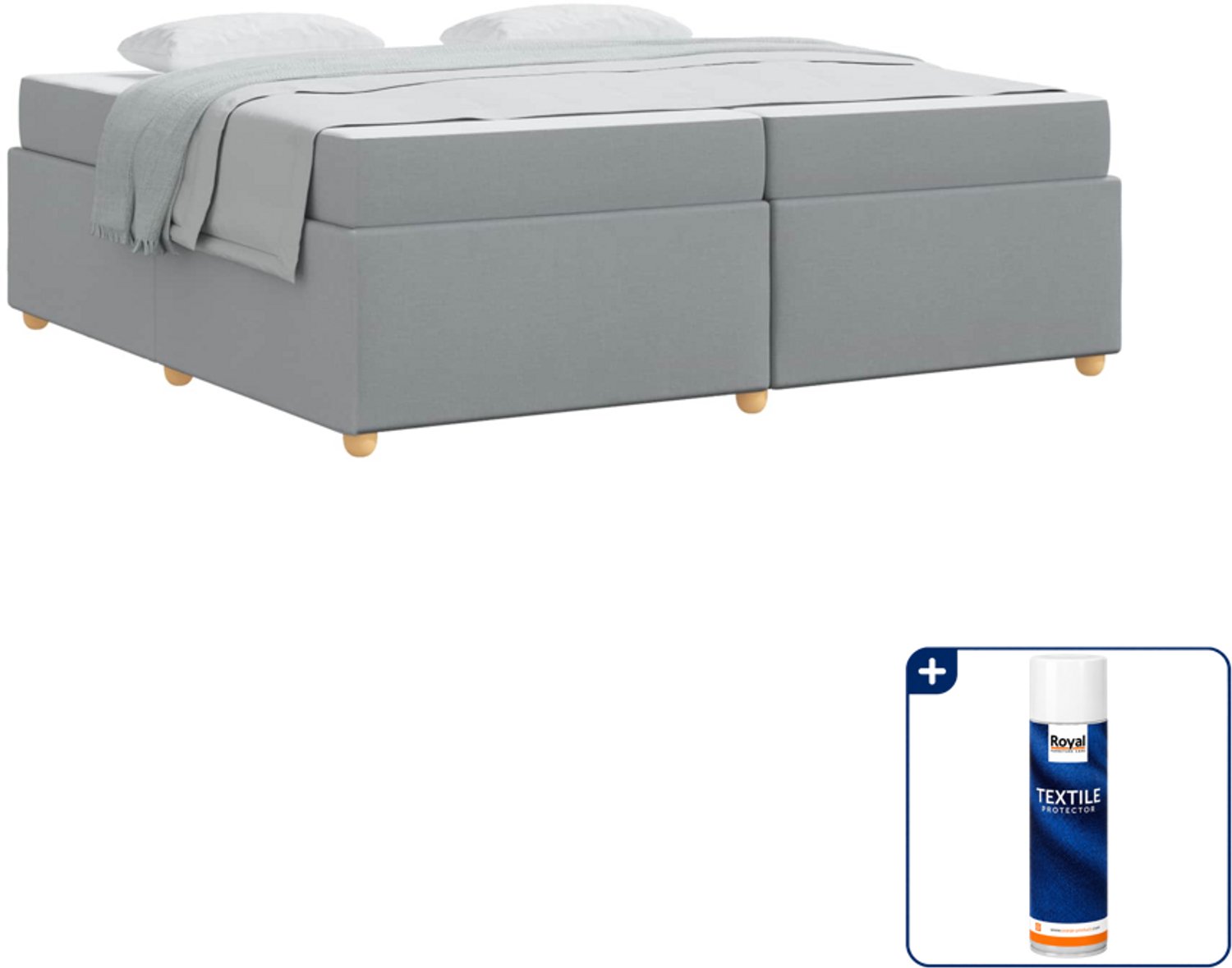 vidaXL bed met matras - 200 x 200 cm - stof - lichtgrijs - Inclusief textielbeschermer 500 ml Wit