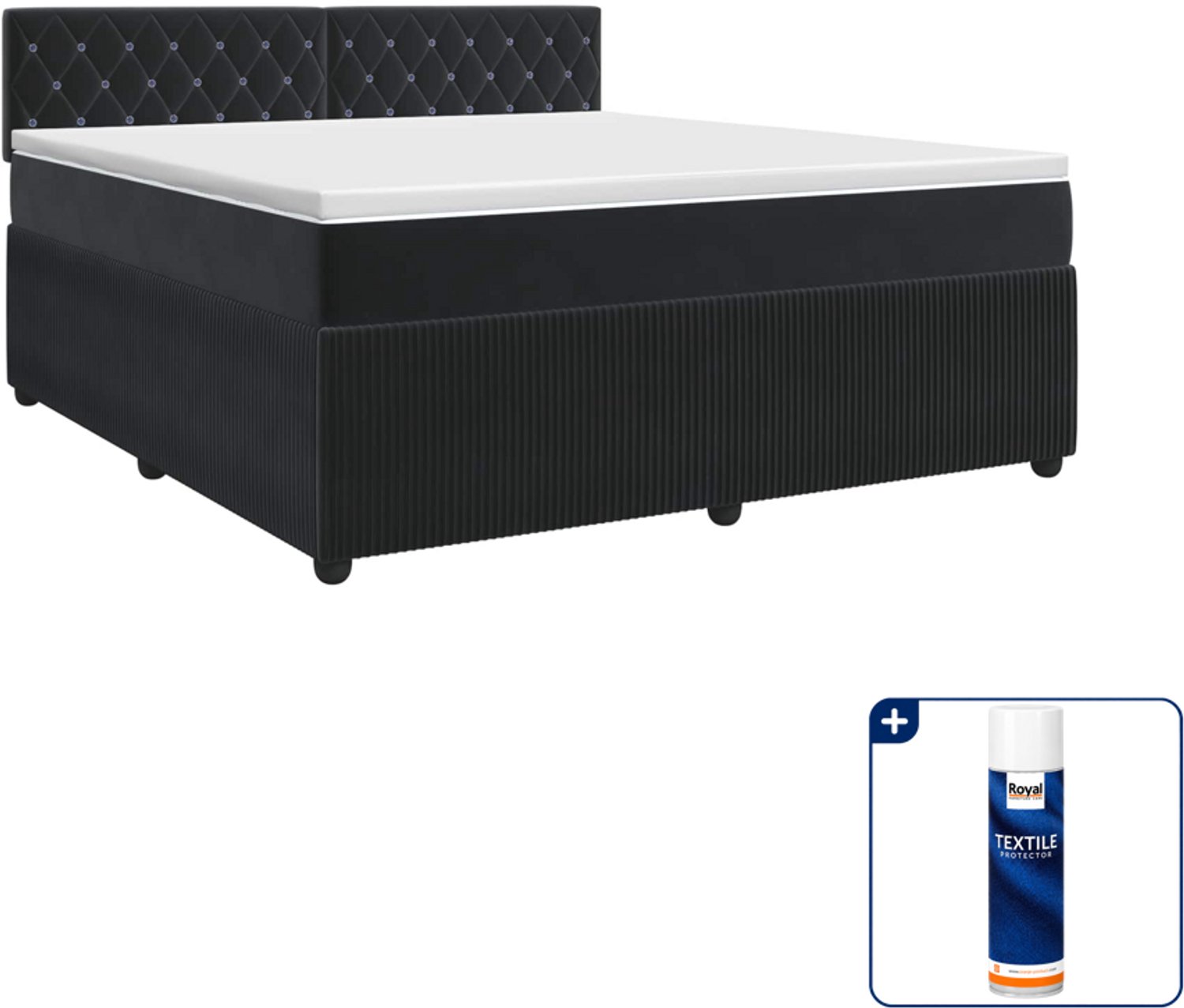 vidaXL Boxspringbed Small double - 140 x 200 cm - fluweel - zwart - Inclusief textielbeschermer 500 ml