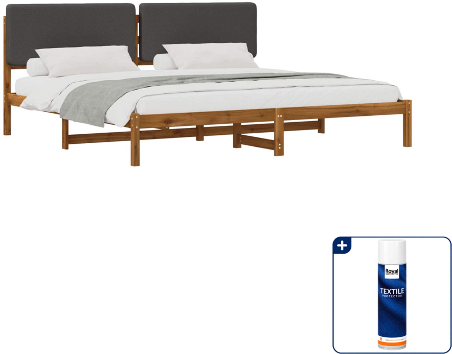 vidaXL bedframe - 180 x 200 cm - massief acaciahout - naturel/grijs - Inclusief textielbeschermer 500 ml Tan