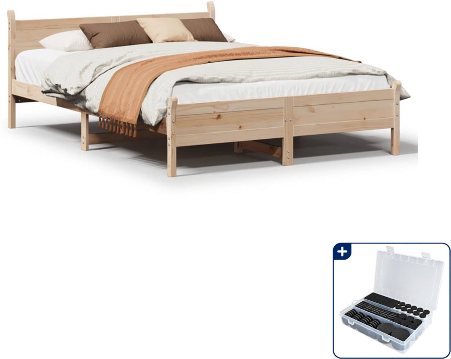 vidaXL bedframe 120 x 190 cm - massief grenenhout - Inclusief antikrasvilt 177-delig Bruin