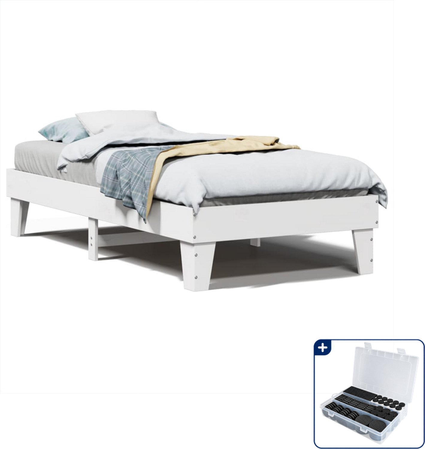 vidaXL bedframe - 100 x 200 cm - massief grenenhout - wit - Inclusief antikrasvilt 177-delig