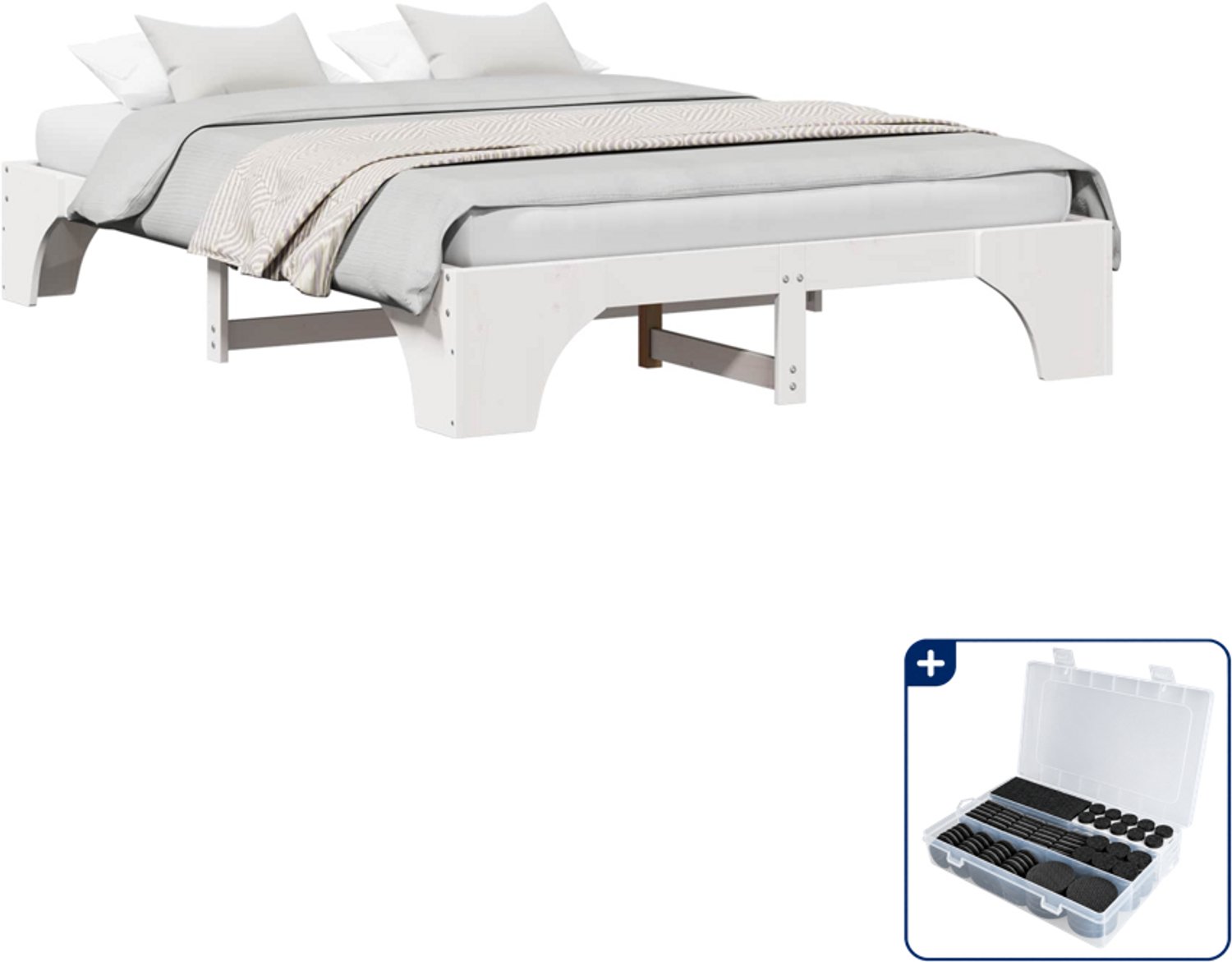 vidaXL Bedframe - Queensize 160 x 200 cm - wit - Inclusief antikrasvilt 177-delig