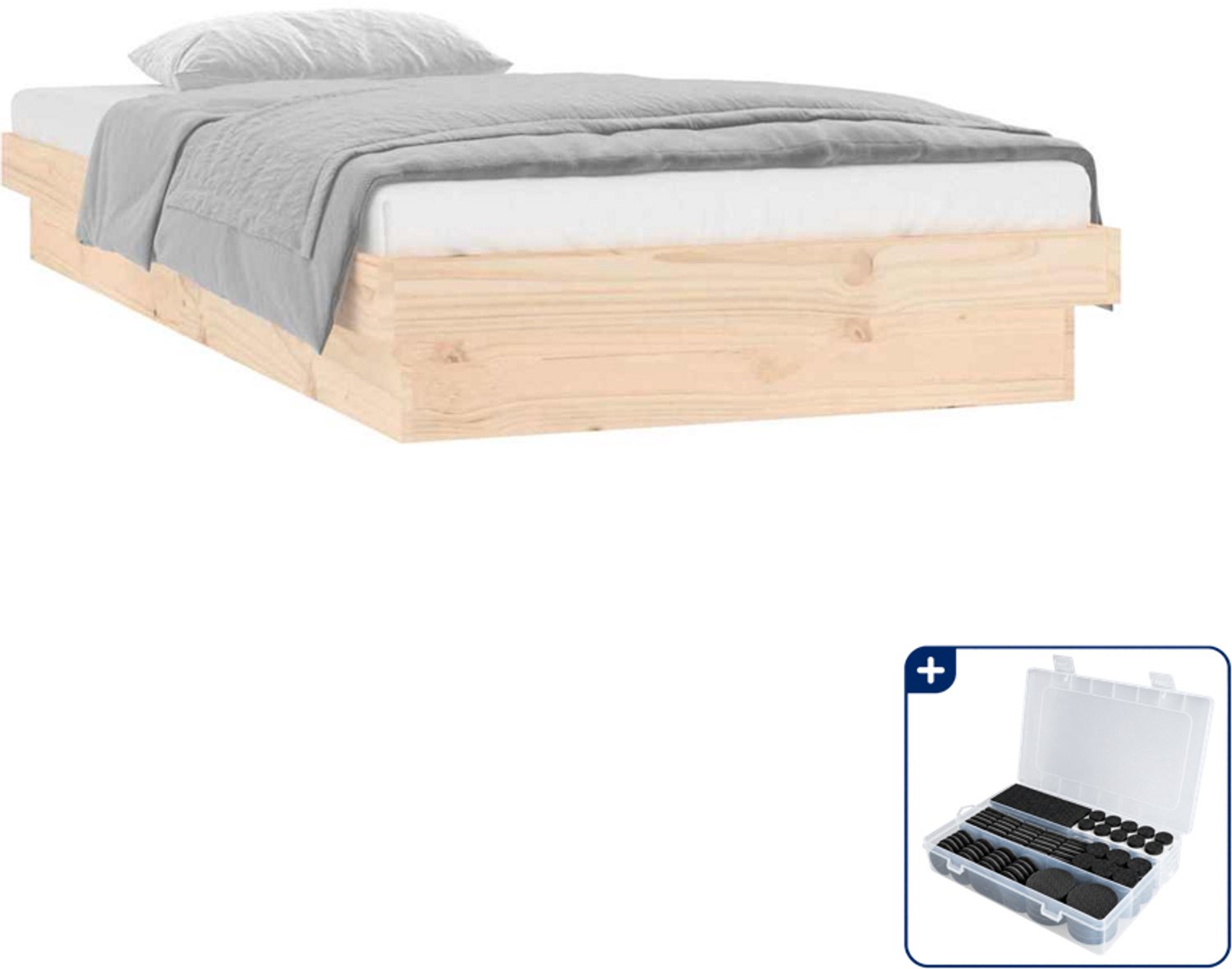 vidaXL bedframe met led 90 x 190 cm - massief grenenhout - Inclusief antikrasvilt 177-delig Bruin