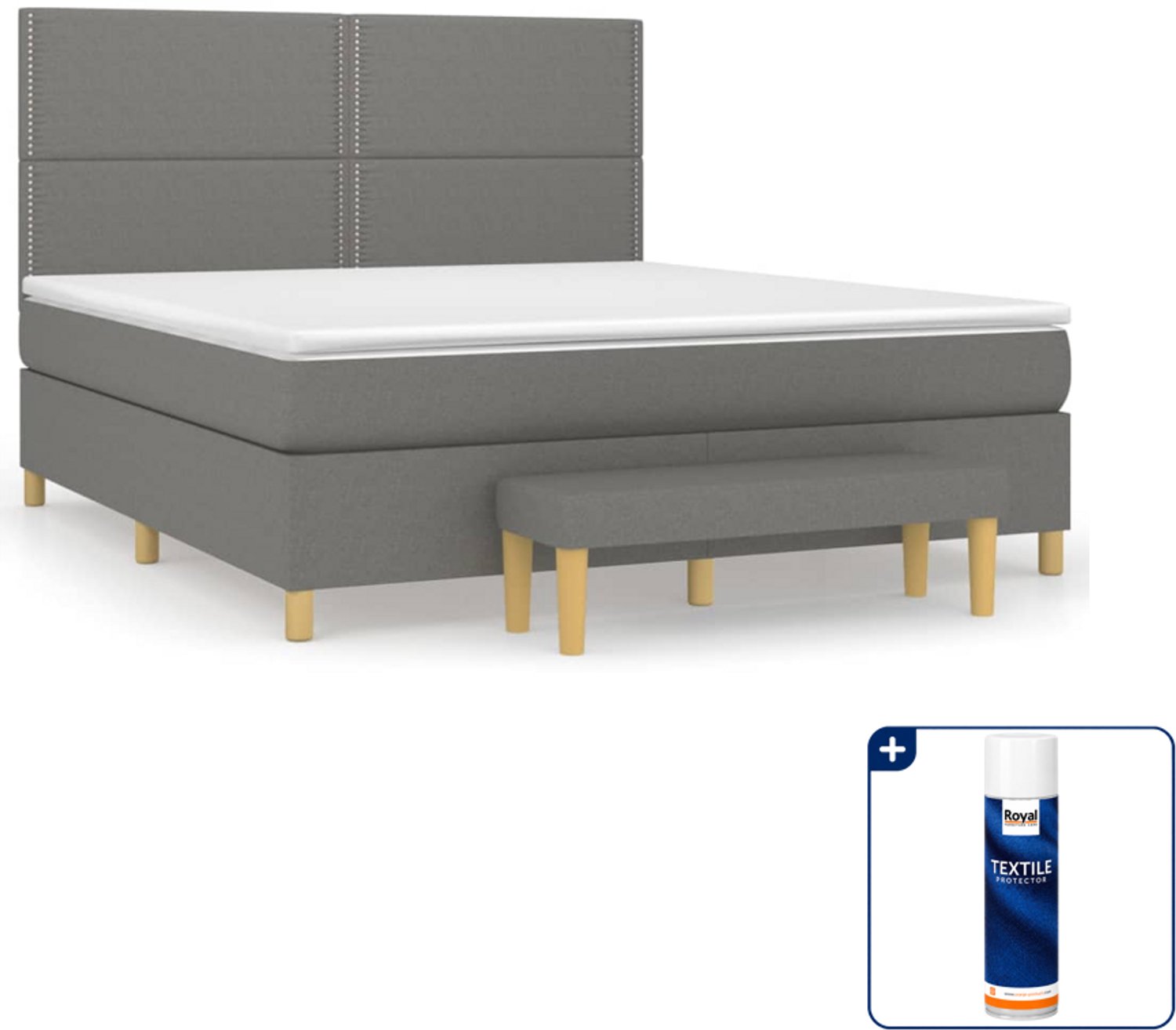 vidaXL Boxspring Kingsize - 180 x 200 cm - donkergrijs - Inclusief textielbeschermer 500 ml