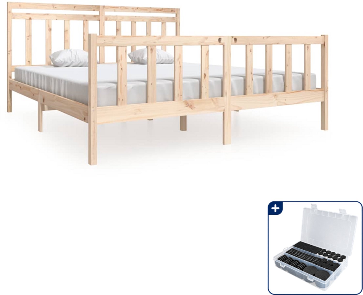 vidaXL bedframe - Kingsize - 180 x 200 cm - massief grenenhout - Inclusief antikrasvilt 177-delig Bruin
