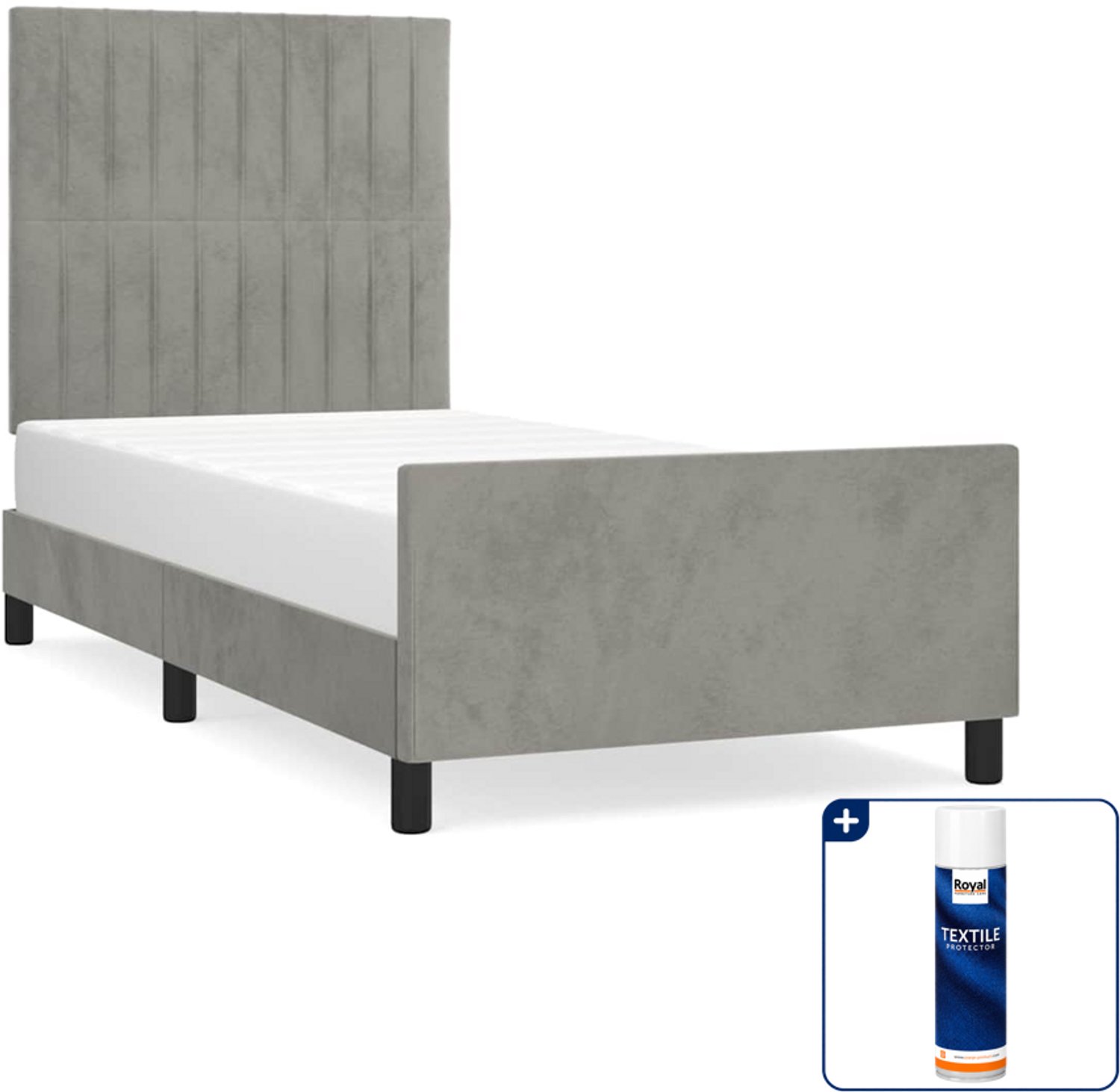 vidaXL bedframe - 100 x 200 cm - fluweel - lichtgrijs - Inclusief textielbeschermer 500 ml