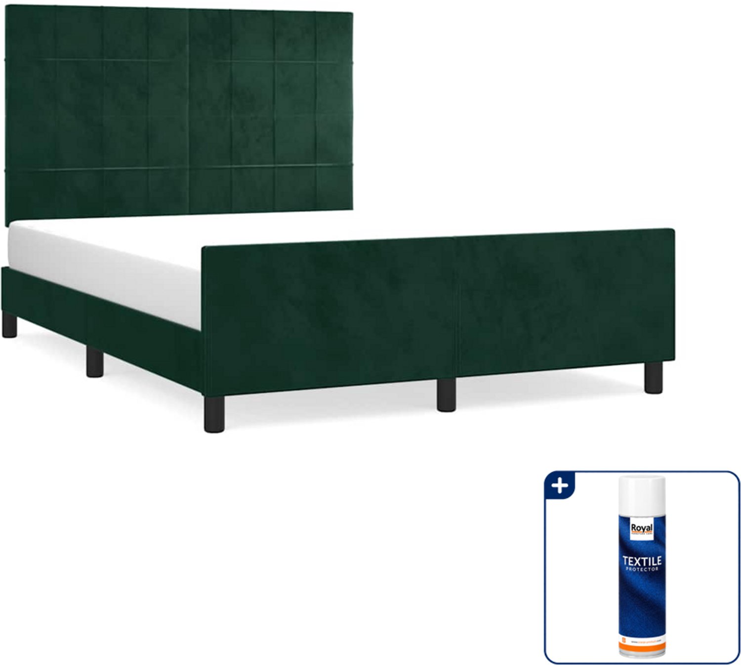 vidaXL Bedframe - 140 x 190 cm - fluweel - donkergroen - Inclusief textielbeschermer 500 ml