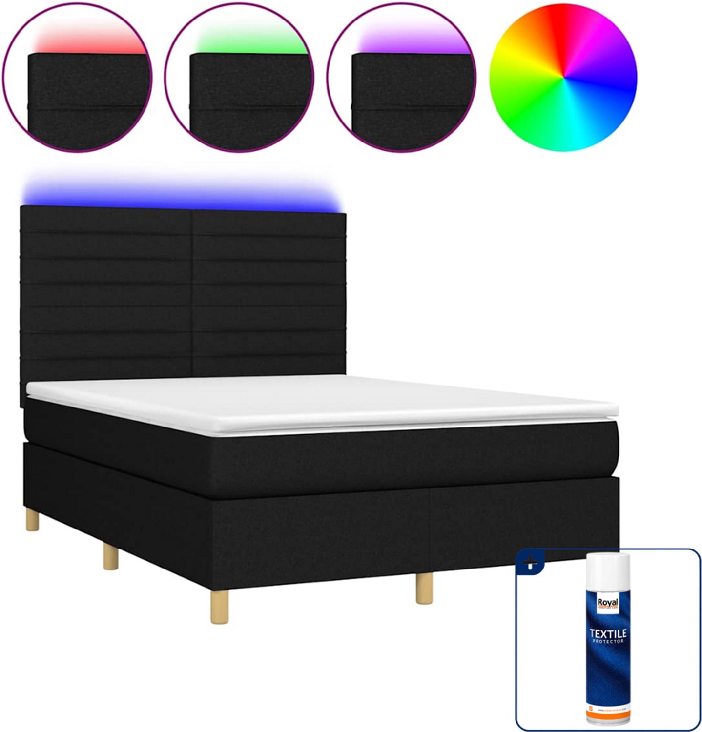 vidaXL Boxspring - Small double - 140 x 200 cm - zwart - Inclusief textielbeschermer 500 ml