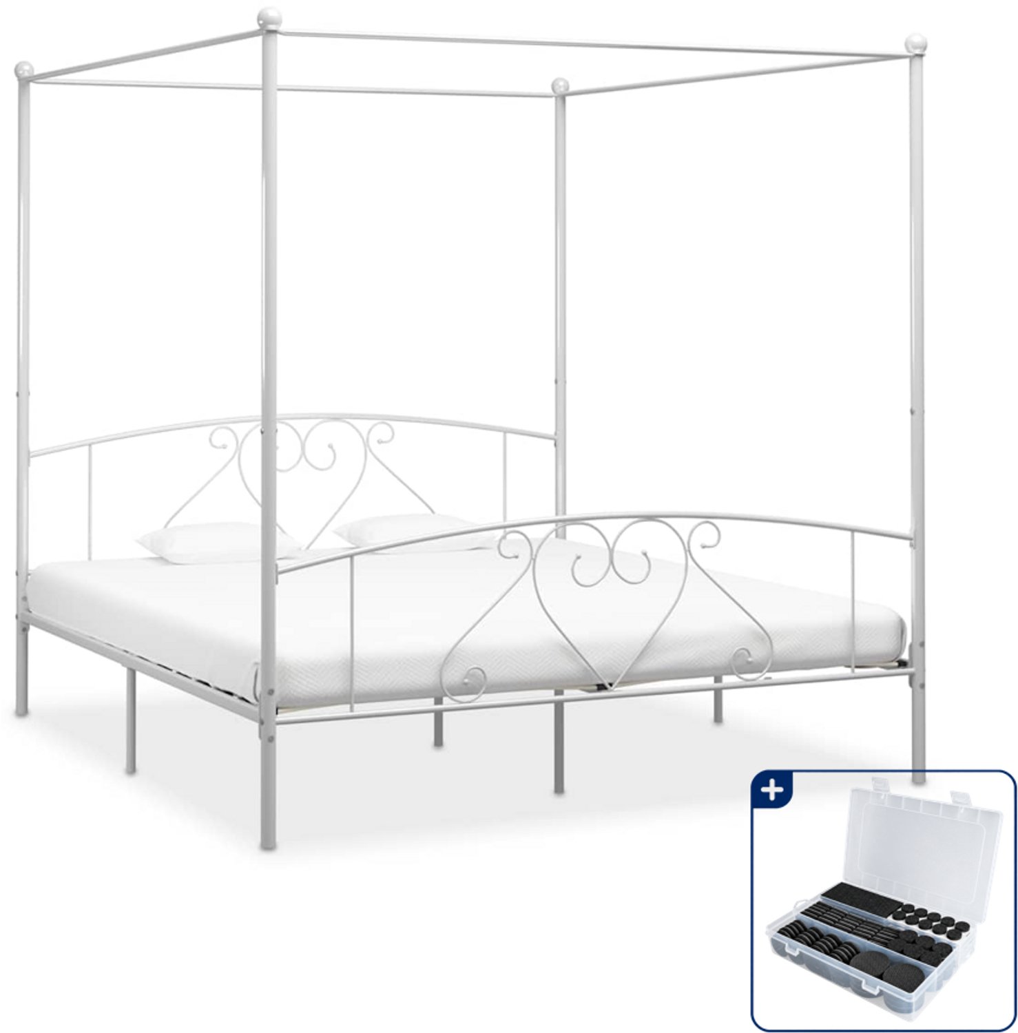 vidaXL Kingsize hemelbedframe - 180 x 200 cm - metaal - wit - Inclusief antikrasvilt 177-delig