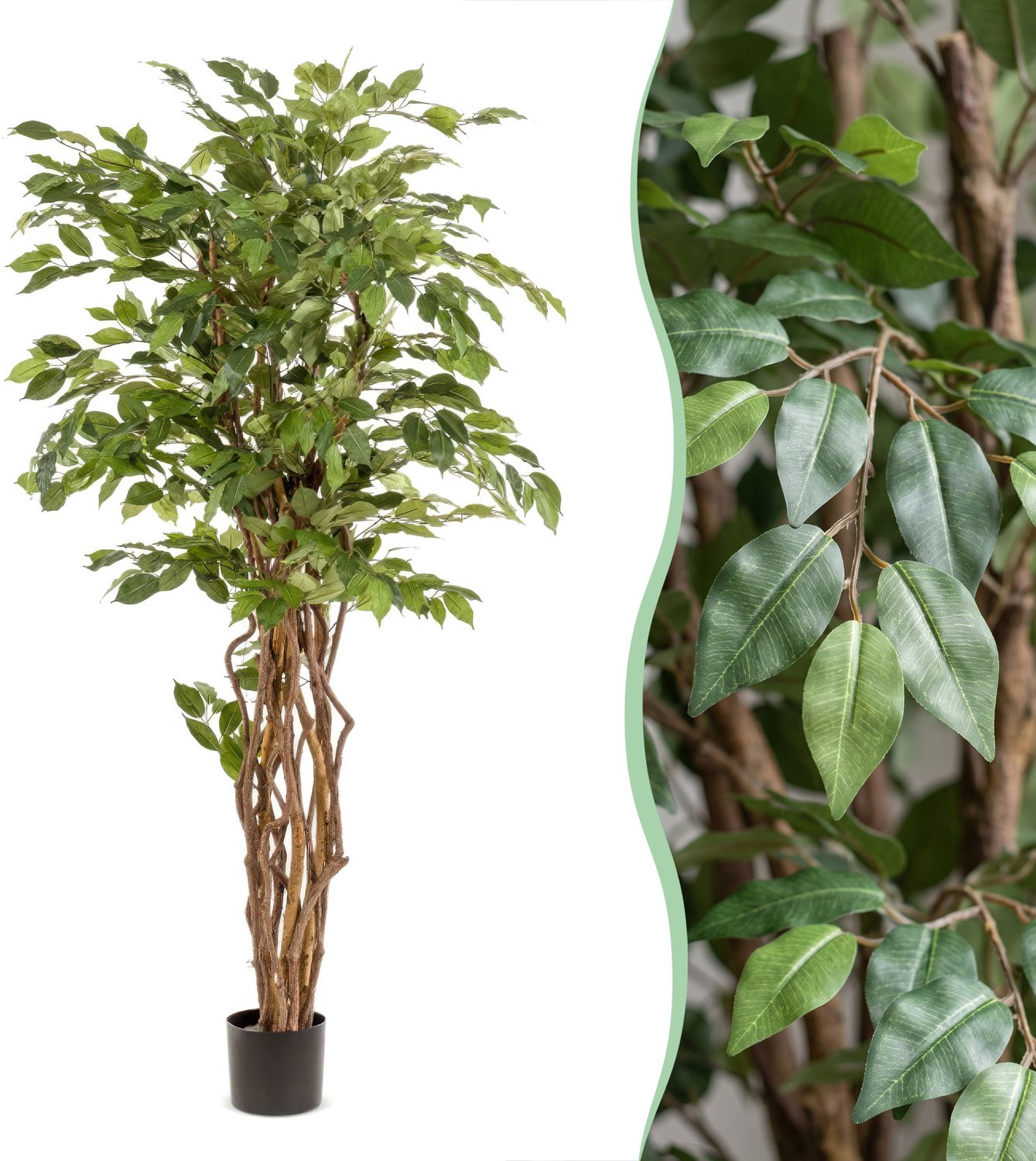Green Boutiq kunstplant - Ficus liana - Vioolbladplant - 170cm Bruin