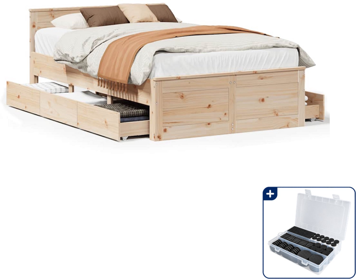 vidaXL Bedframe - 135 x 190 cm - massief grenenhout - Inclusief antikrasvilt 177-delig Wit