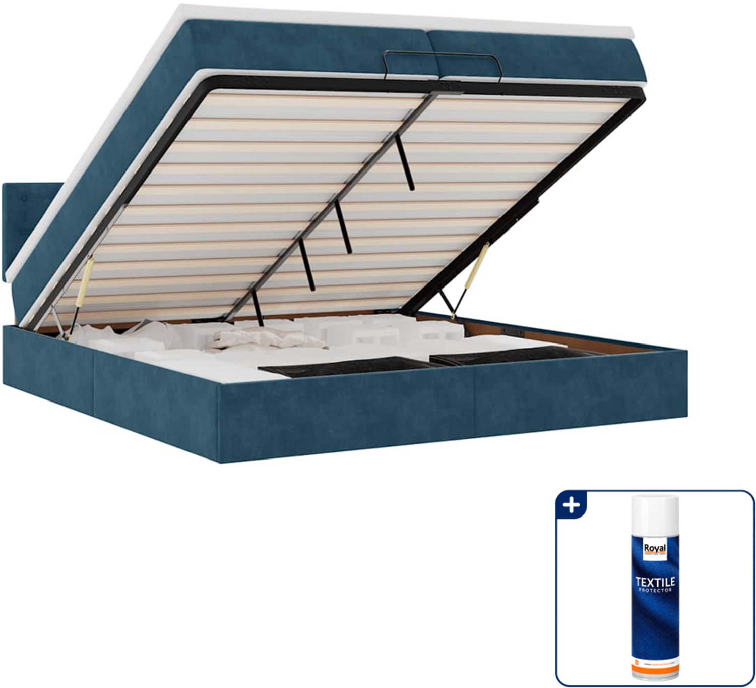 vidaXL Bed - 200 x 200 cm - fluweel - donkerblauw - Inclusief textielbeschermer 500 ml Bruin