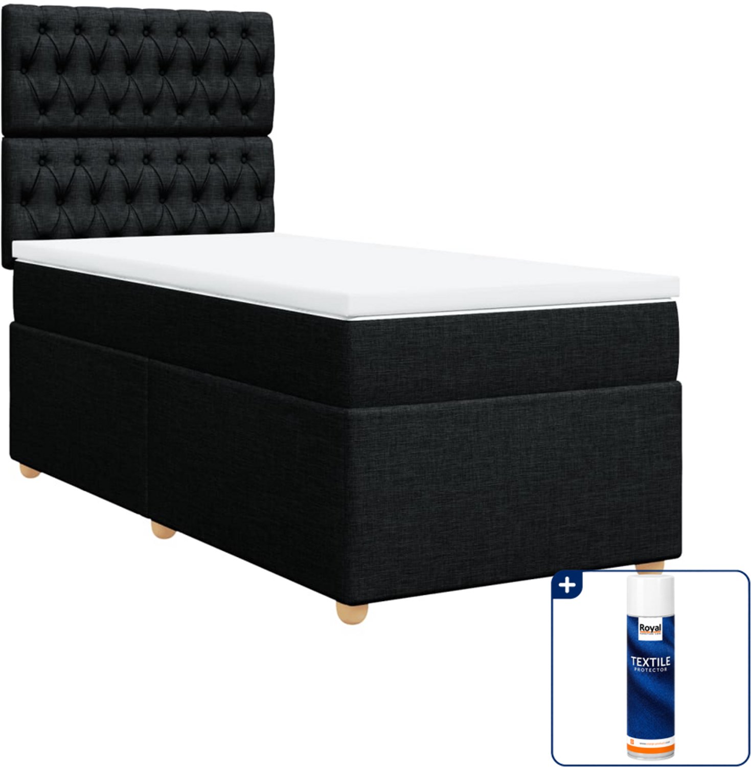 vidaXL Boxspring - 90 x 200 cm - stof - zwart - Inclusief textielbeschermer 500 ml