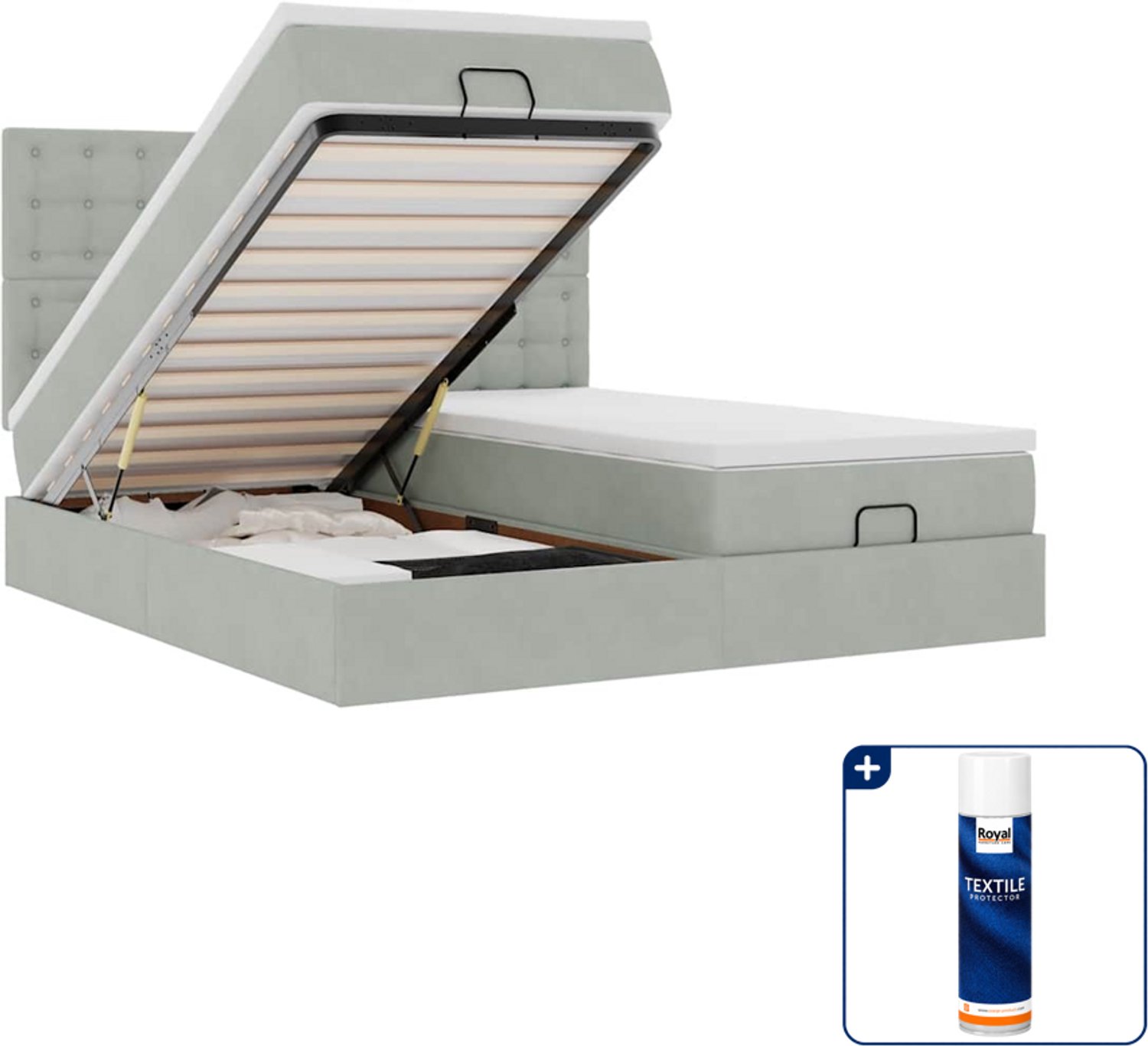 vidaXL queensize ottoman bed met matras en led - 160 x 200 cm - grijs - Inclusief textielbeschermer 500 ml