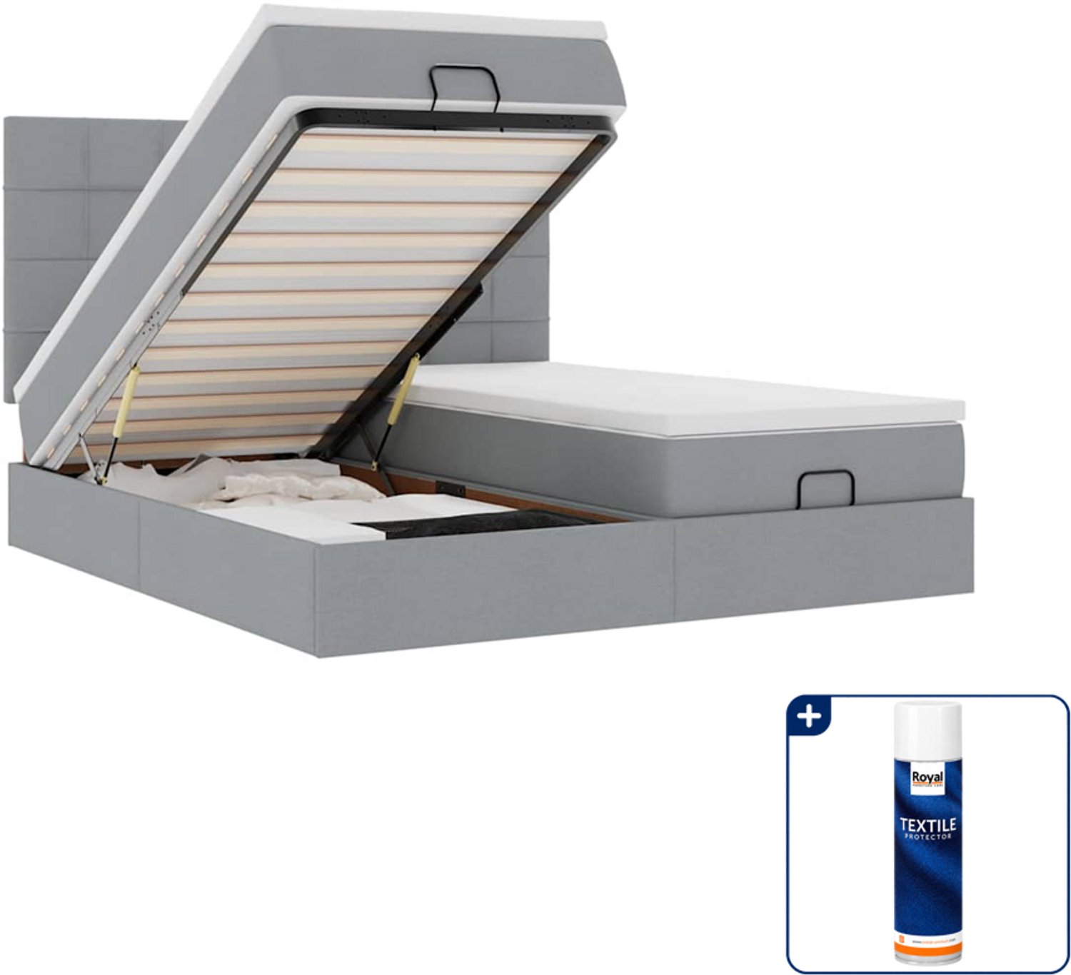 vidaXL Ottoman bed - Super kingsize - 200 x 200 cm - lichtgrijs - Inclusief textielbeschermer 500 ml