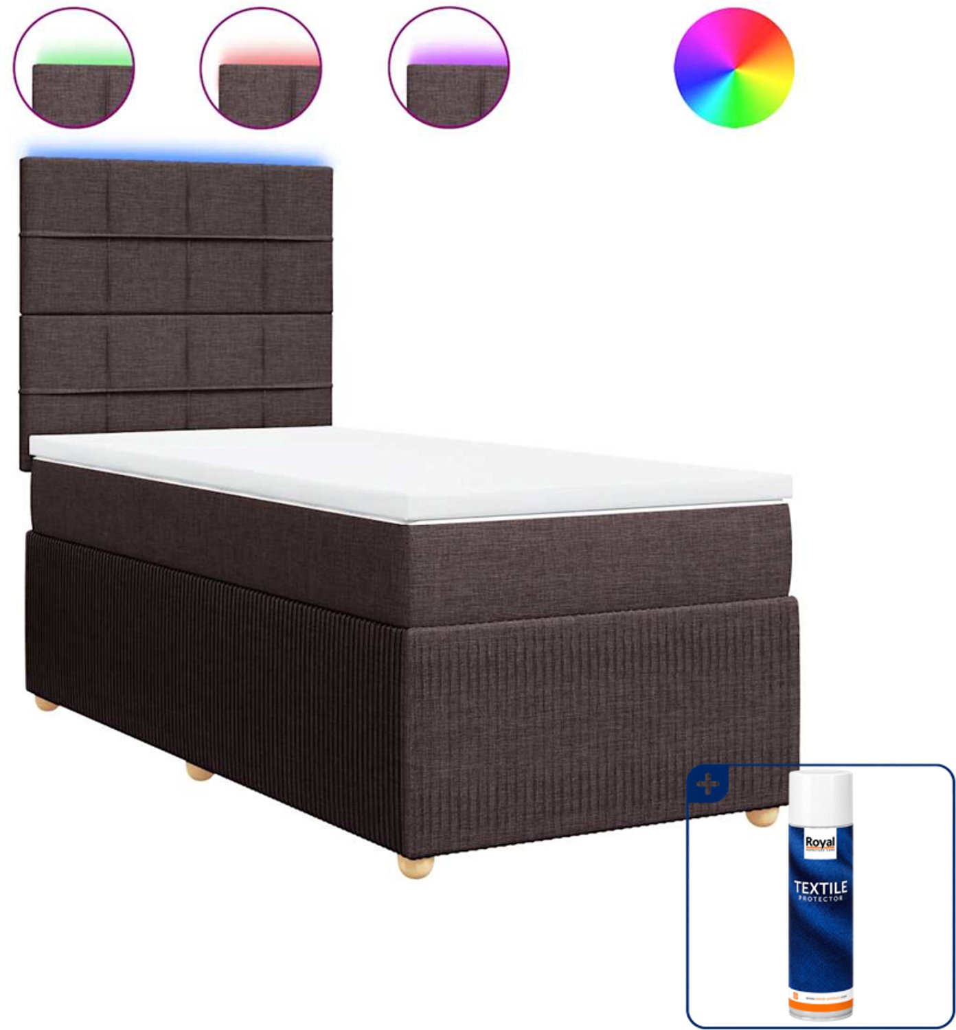vidaXL boxspring met matras - 80 x 200 cm - donkerbruin - Inclusief textielbeschermer 500 ml