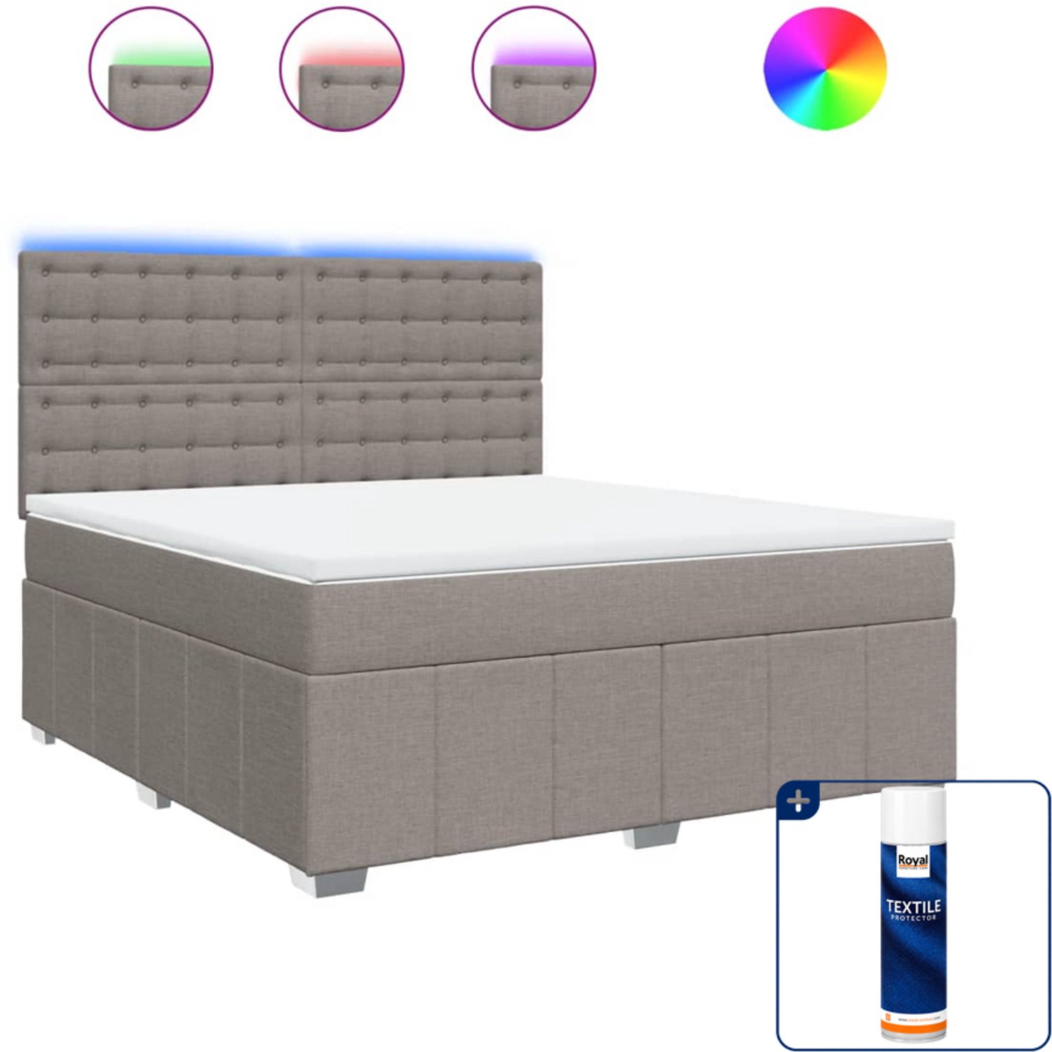vidaXL Boxspring Kingsize - 180 x 200 cm - stof - taupe - Inclusief textielbeschermer 500 ml