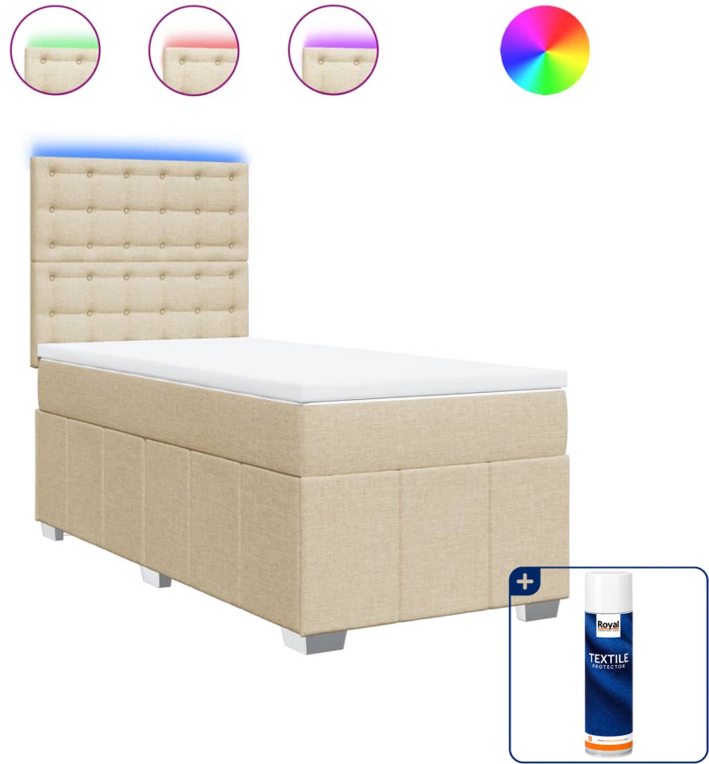 vidaXL boxspring met matras - 80 x 200 cm - stof - crèmekleurig - Inclusief textielbeschermer 500 ml