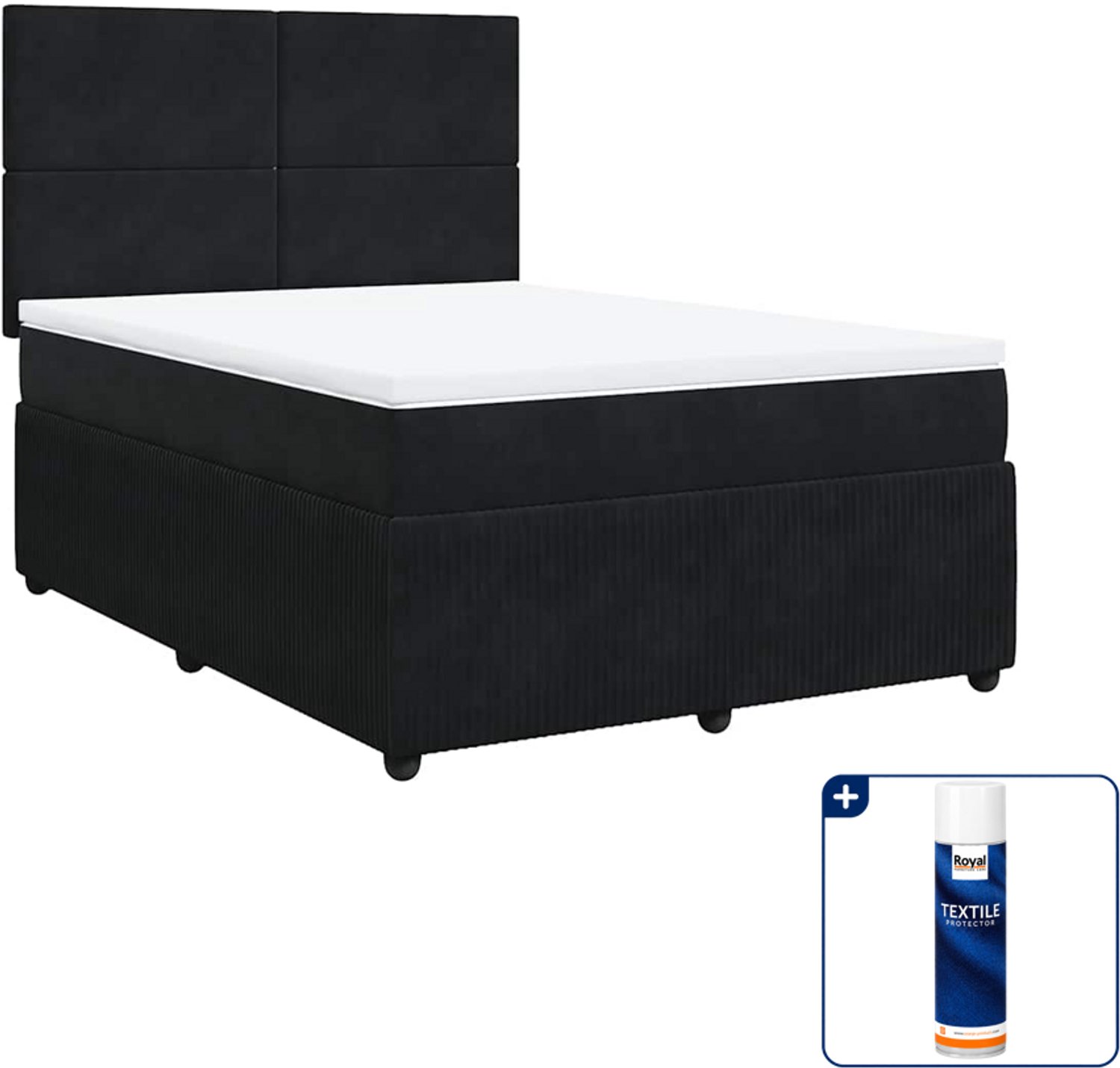 vidaXL Boxspring Queensize - 160 x 200 cm - fluweel - zwart - Inclusief textielbeschermer 500 ml
