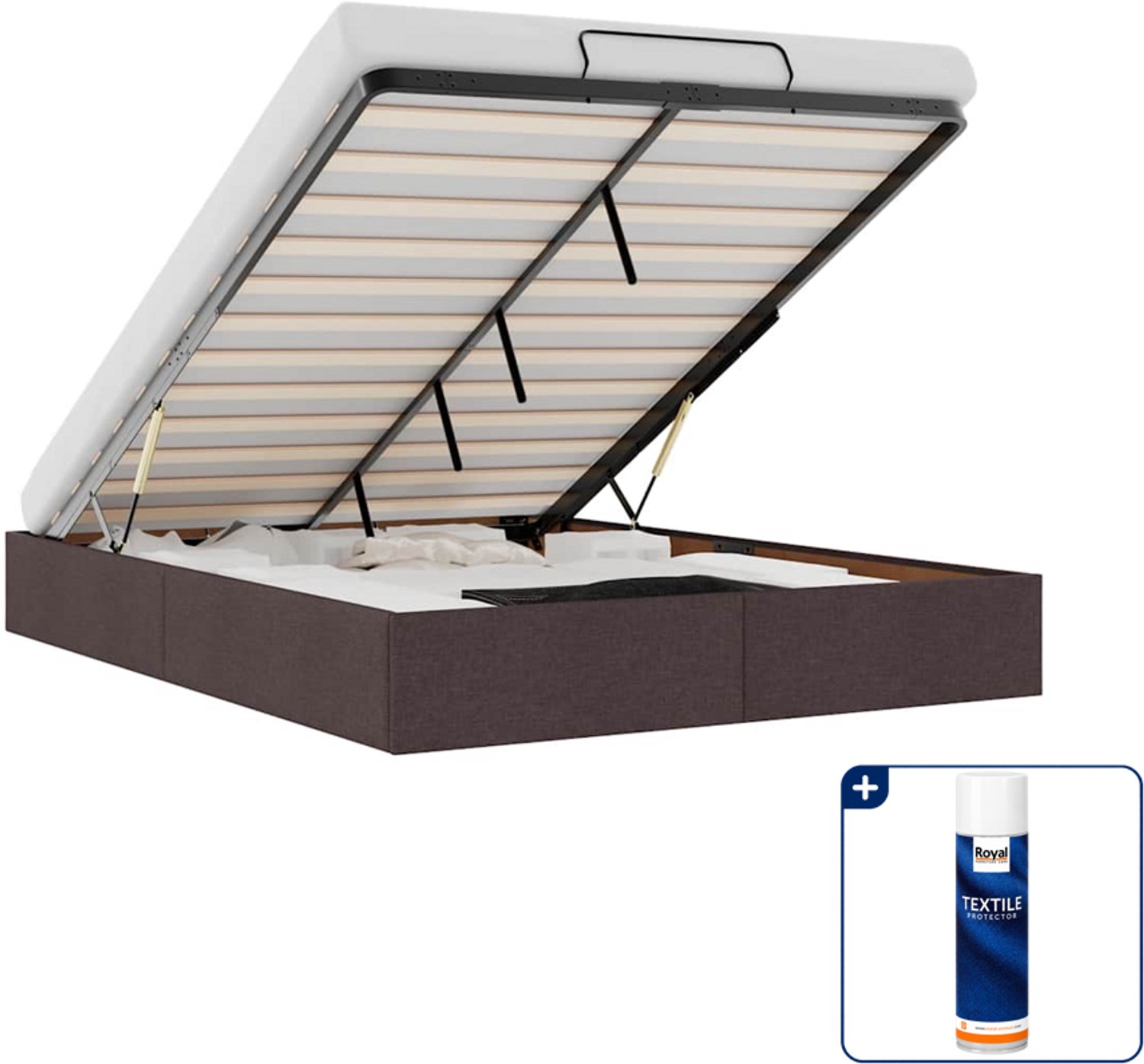 vidaXL bedframe - Small double - 140 x 200 cm - donkerbruin - Inclusief textielbeschermer 500 ml Zwart