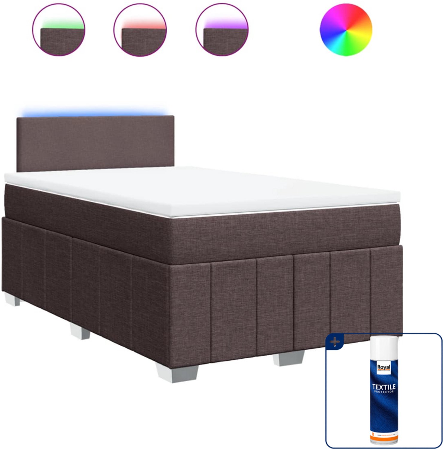 vidaXL boxspring met matras - 120 x 190 cm - stof - donkerbruin - Inclusief textielbeschermer 500 ml