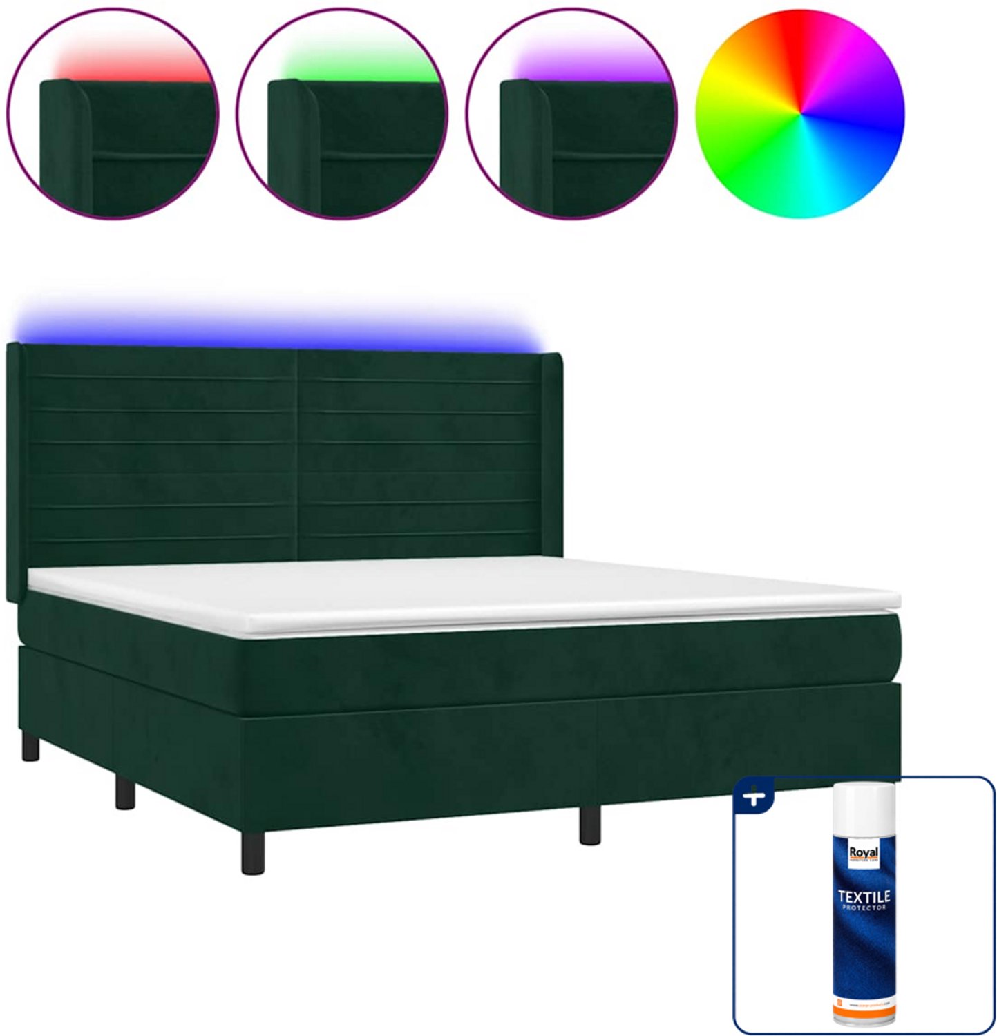 vidaXL boxspring met matras - queensize - 160 x 200 cm - donkergroen - Inclusief textielbeschermer 500 ml