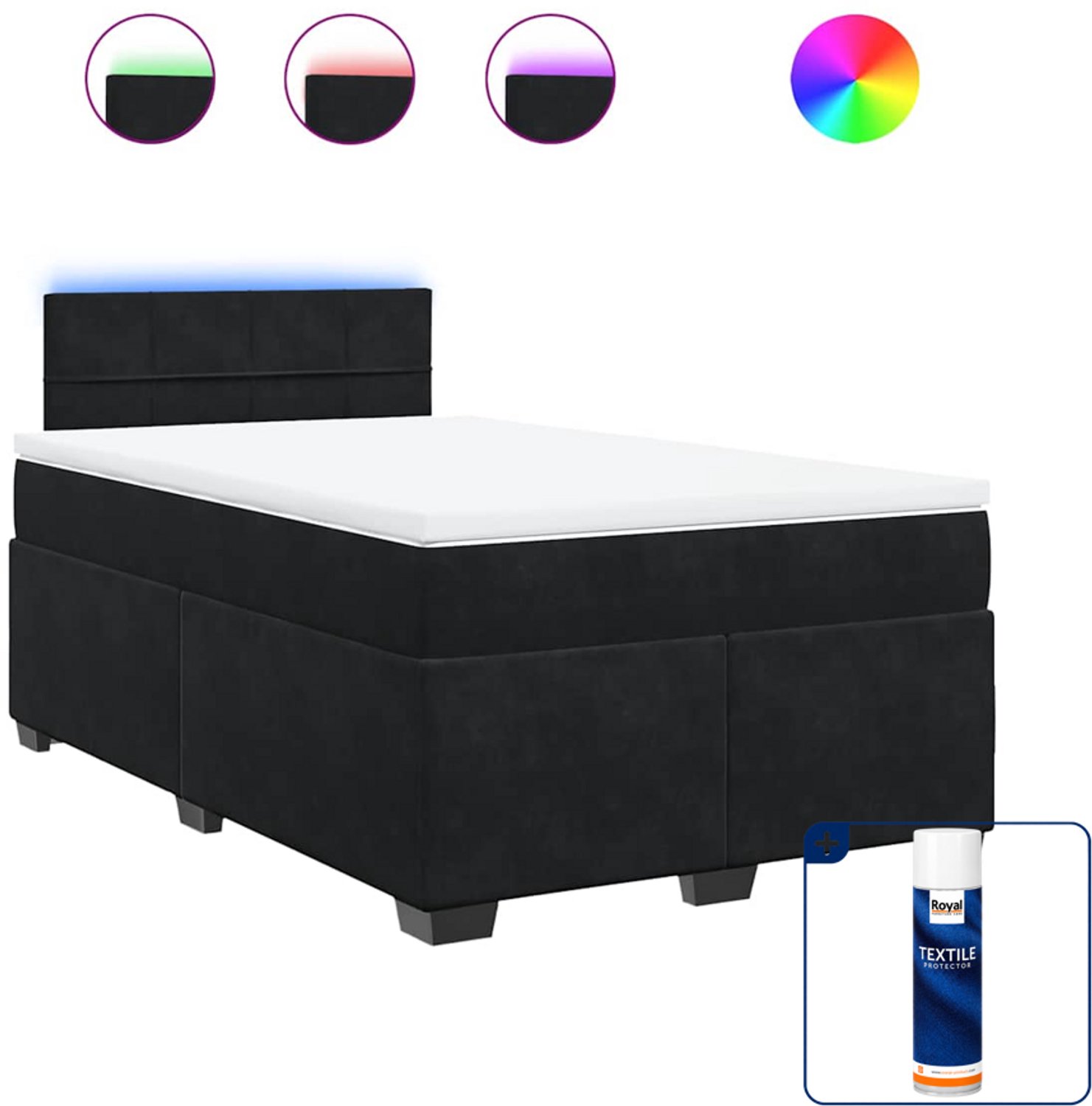 vidaXL Boxspring met matras 120 x 190 cm - fluweel - zwart - Inclusief textielbeschermer 500 ml