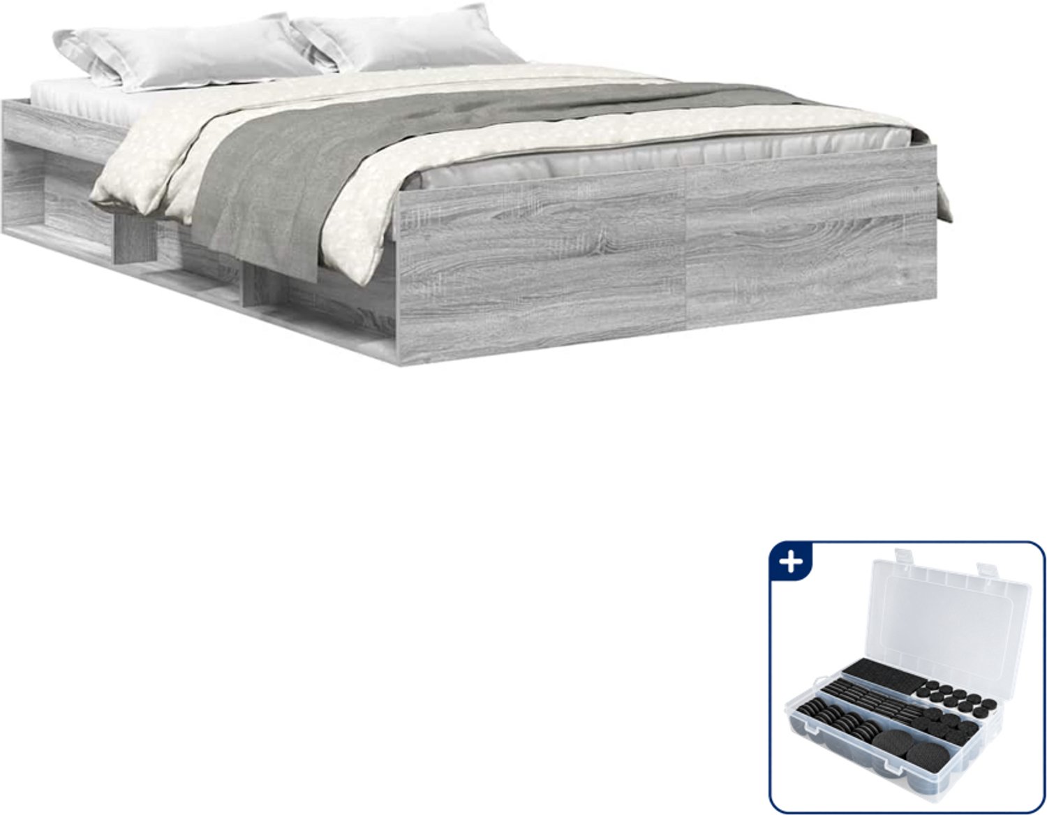 vidaXL Bedframe - Queensize - 160 x 200 cm - grijs sonoma eiken - Inclusief antikrasvilt 177-delig Bruin