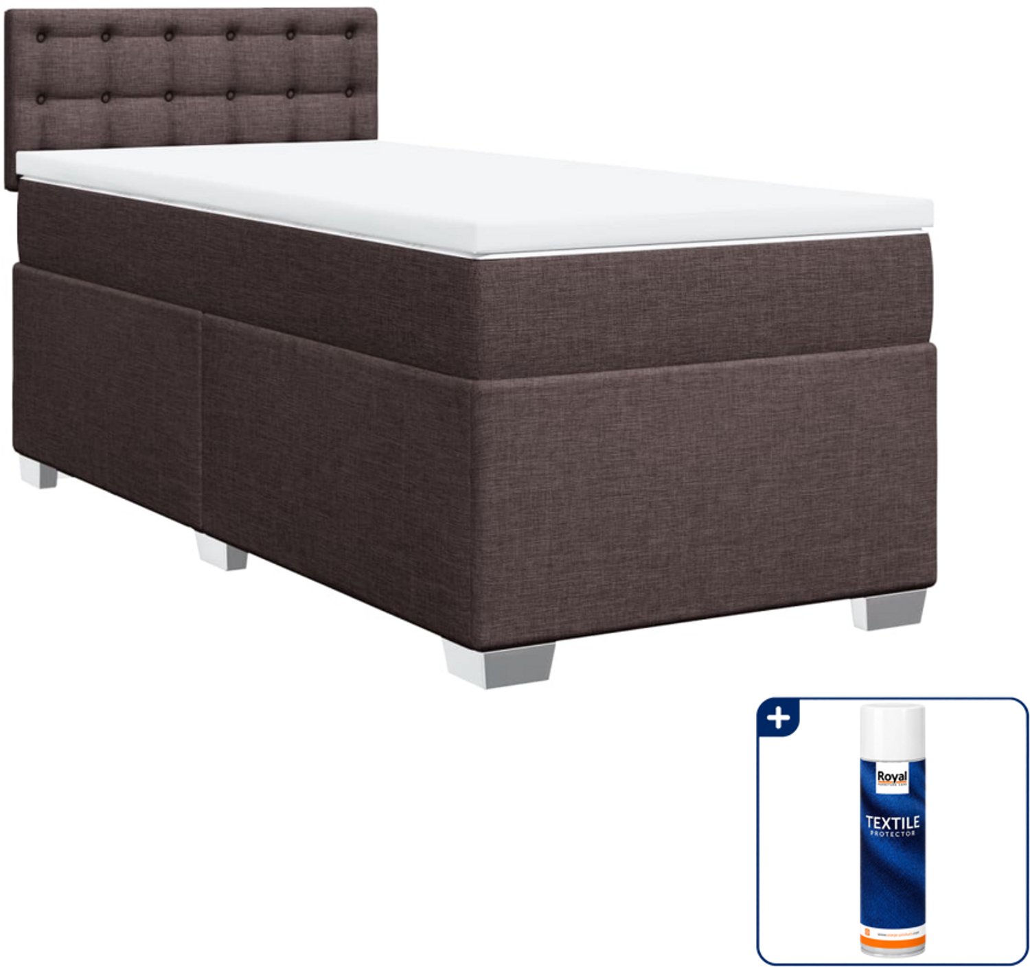 vidaXL boxspring met matras - 100 x 200 cm - stof - donkerbruin - Inclusief textielbeschermer 500 ml