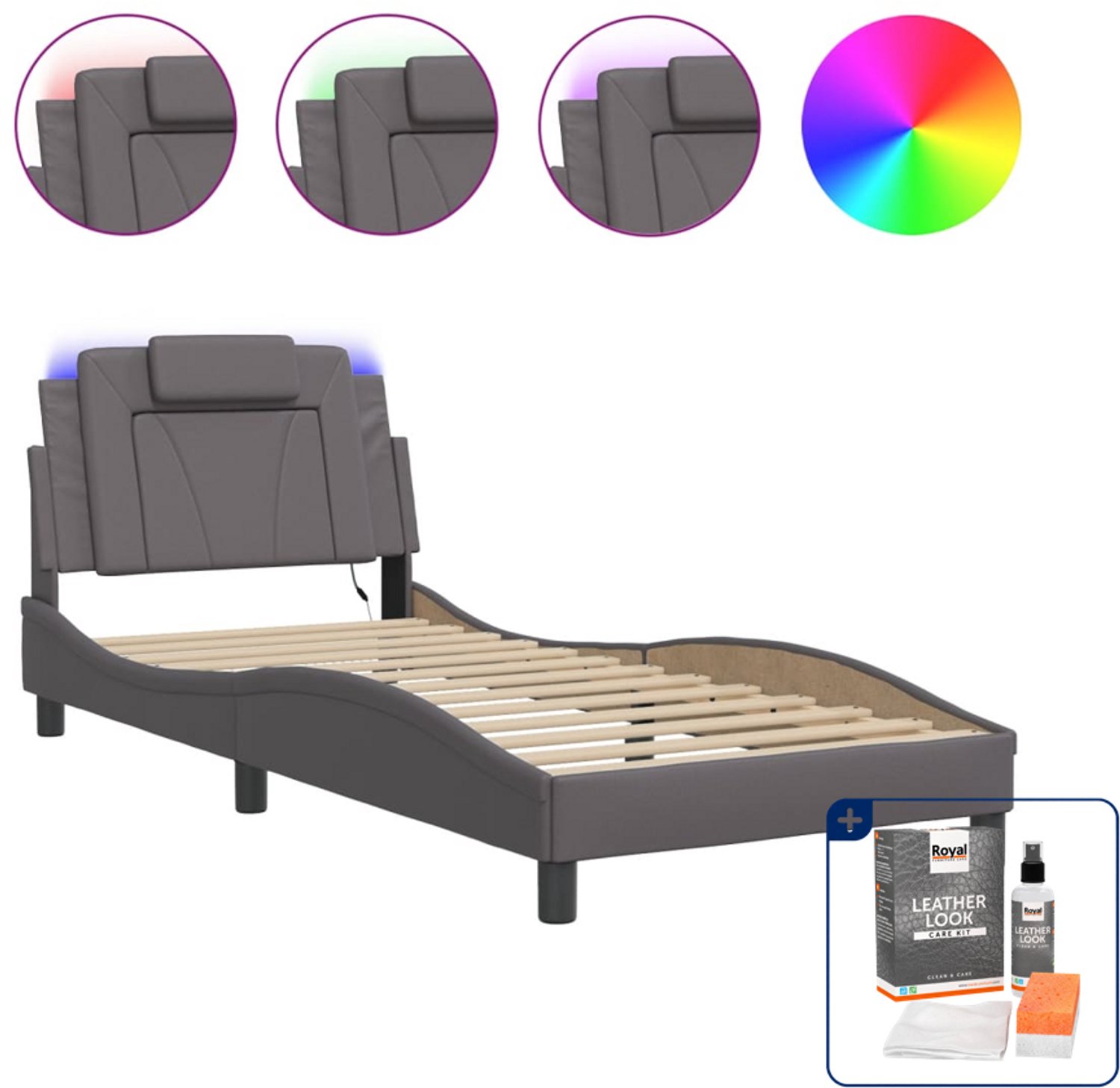 vidaXL Viana bedframe - 80 x 200 cm - grijs - Inclusief onderhoudsset voor kunstleer 150 ml Bruin