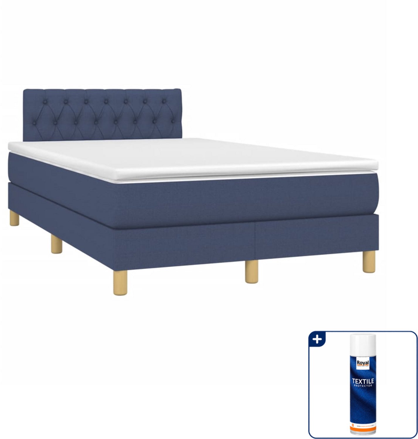 vidaXL boxspring met matras 120 x 190 cm - stof - blauw - Inclusief textielbeschermer 500 ml