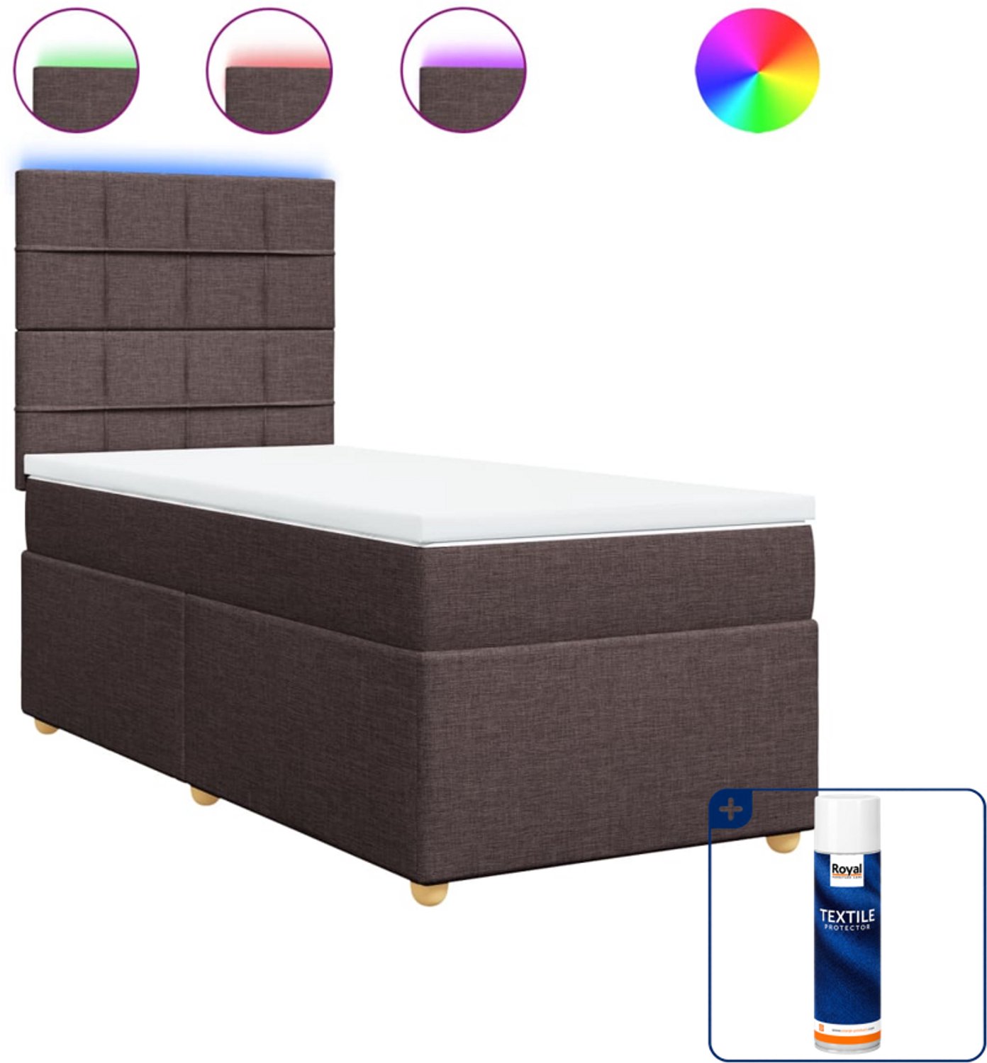vidaXL boxspring met matras 90 x 190 cm - donkerbruin - Inclusief textielbeschermer 500 ml