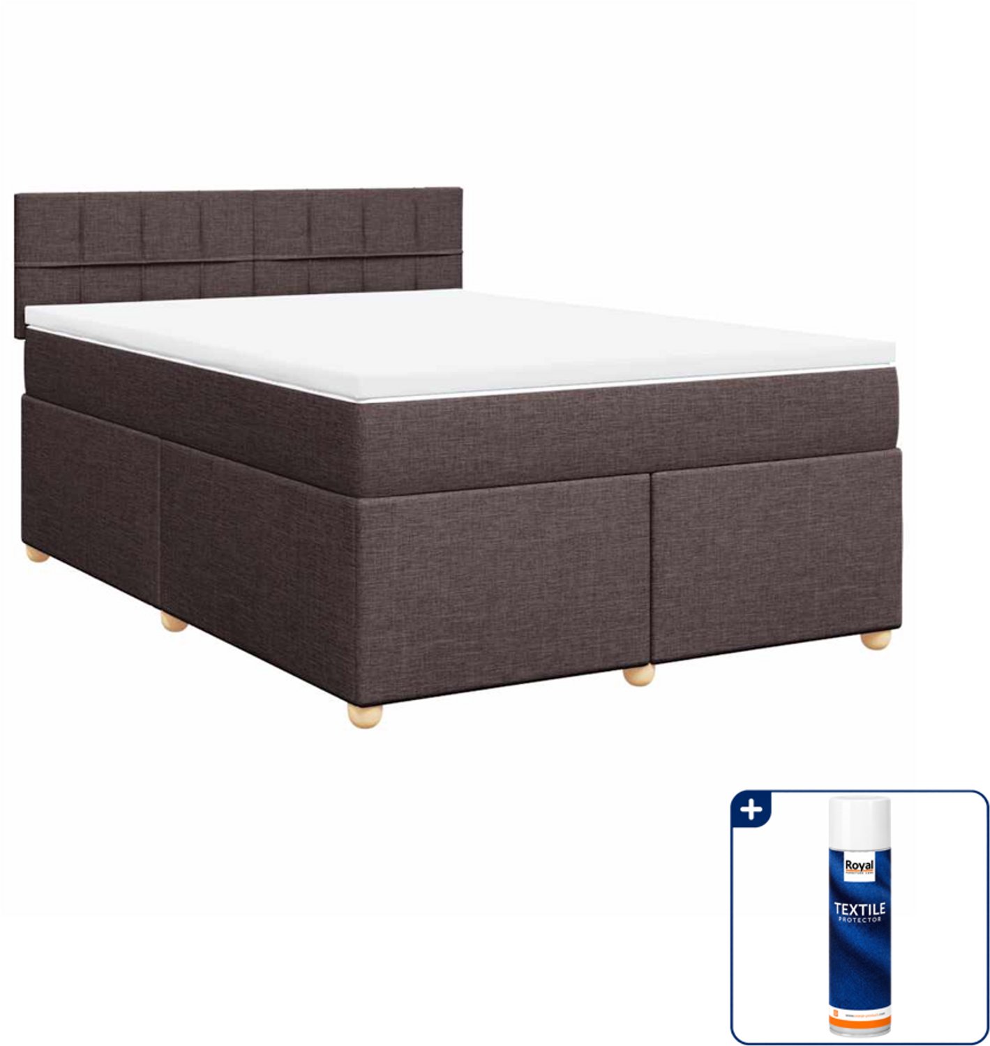vidaXL boxspring met matras 140 x 190 cm - stof - donkerbruin - Inclusief textielbeschermer 500 ml