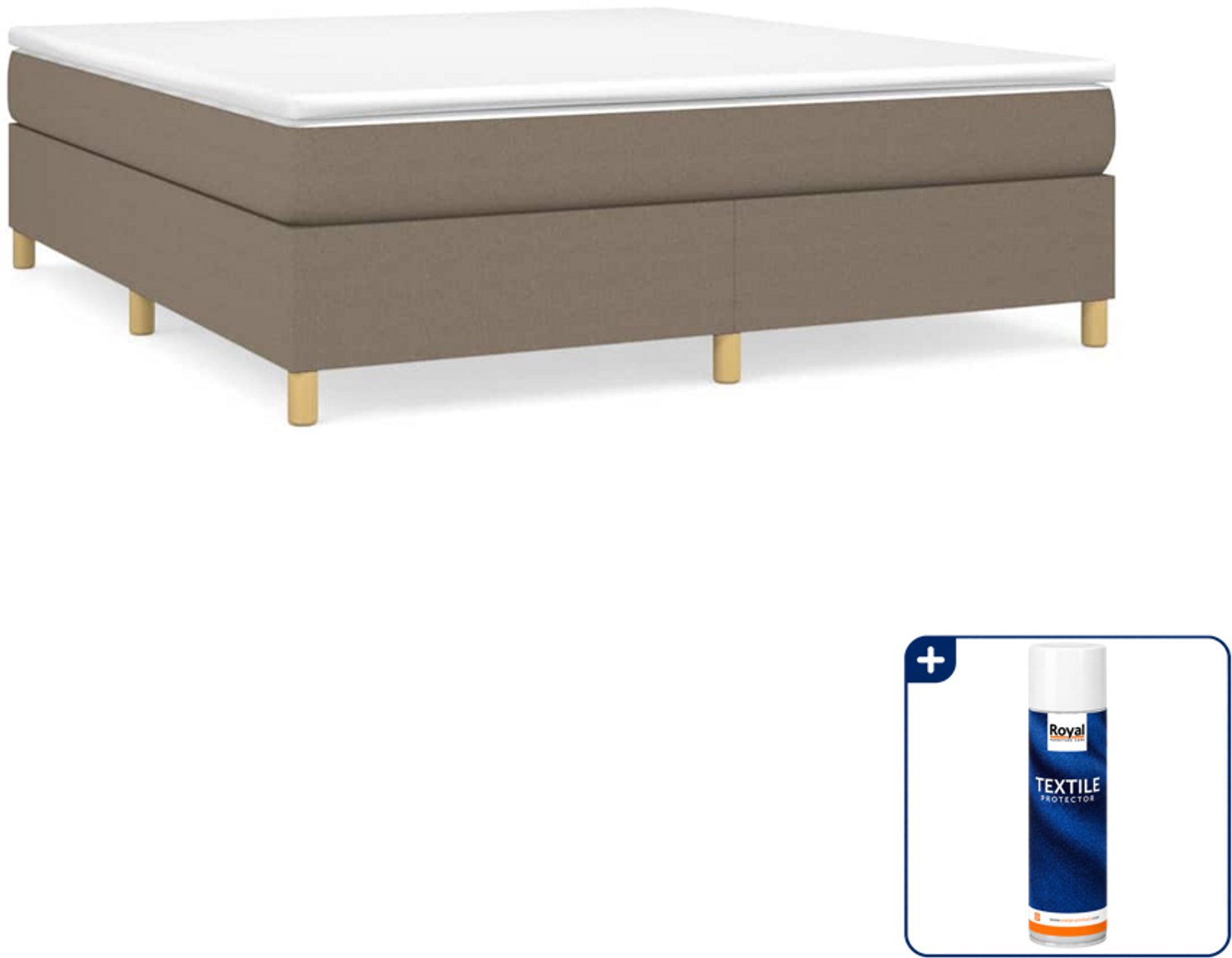 vidaXL Kingsize boxspring met matras - 180 x 200 cm - taupe - Inclusief textielbeschermer 500 ml