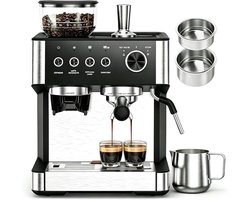 Espressomachine met geïntegreerde Bonenmaler - 20 Bar - 30 Maalstanden - 2,3L Watertank - 270g Bonenreservoir - Melkopschuimer - Zelfreinigend - Cold Brew - Voor Thuis en Kantoor