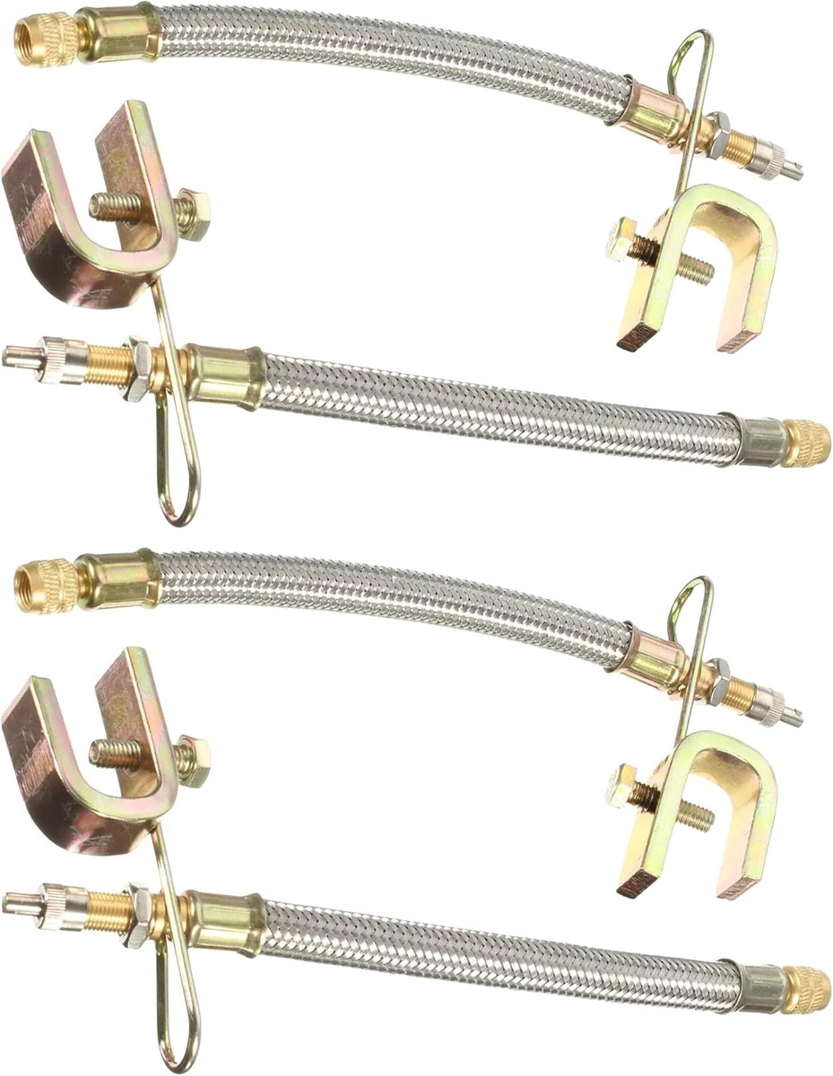 4 stuks pneumatische ventielverlengingen voor auto's, flexibele gevlochten bandventielverlenging van roestvrij staal, geschikt voor alle auto's, campers, caravans, aanhangers (18 cm)