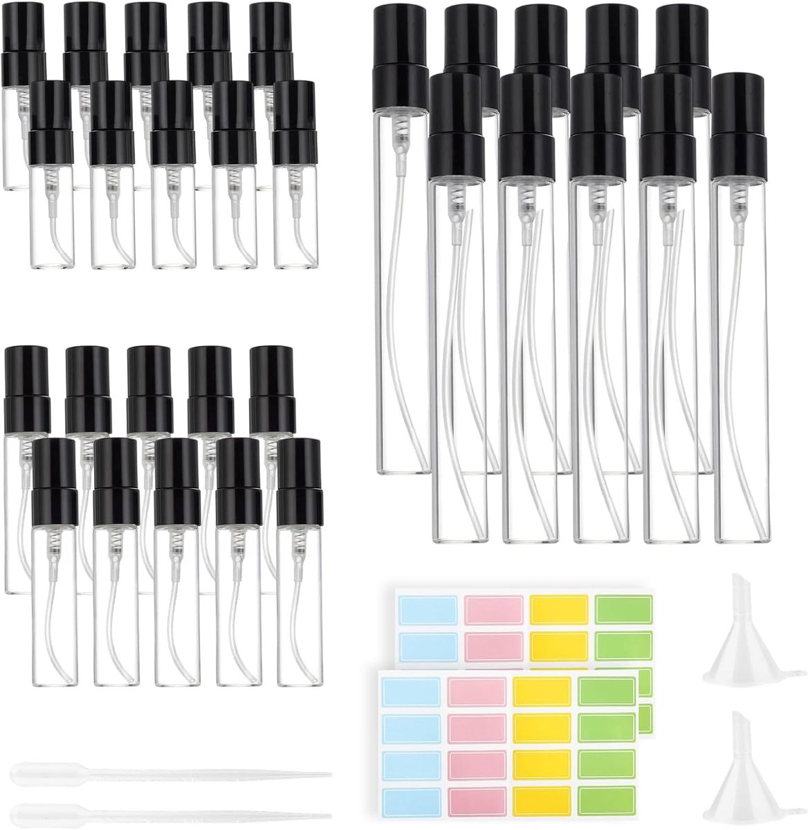 Glazen Parfumverstuiver, Mini-Parfumvulling voor Onderweg met Fijne Sproeikop, Lichte Parfumverstuiver voor Reizen, Handtas en Dagelijks Gebruik, 3, 5, 10 ml, 10 Stuks per Maat