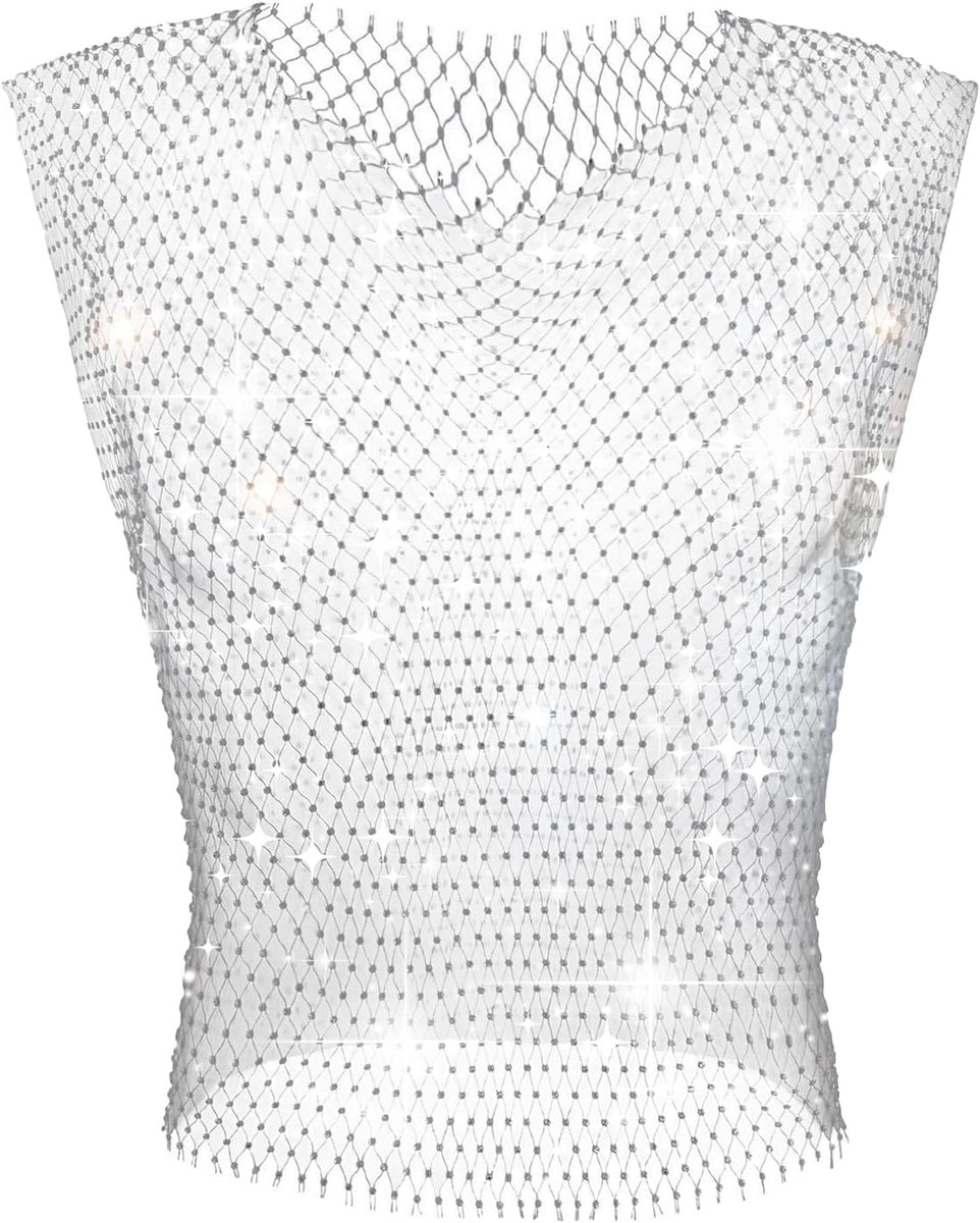 Strass Tops Fishnet Tanktop Sheer Shirt