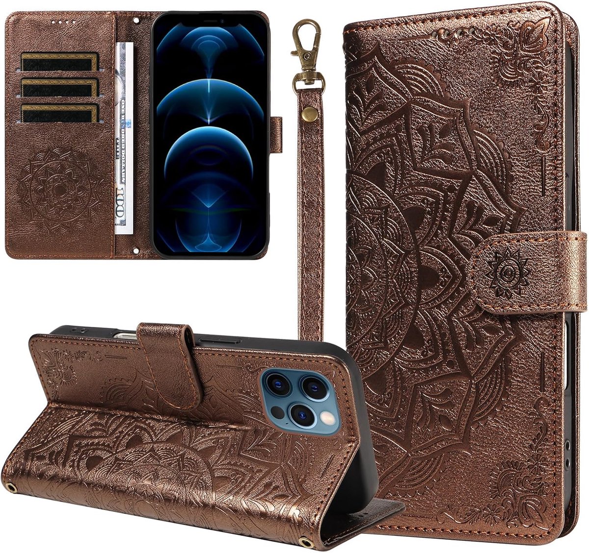 Hoesje voor iPhone 13 Pro Max, PU Telefoonhoesjes met Kaartsleuven, Beschermhoesje voor para iPhone 13 Pro Max, Bruin